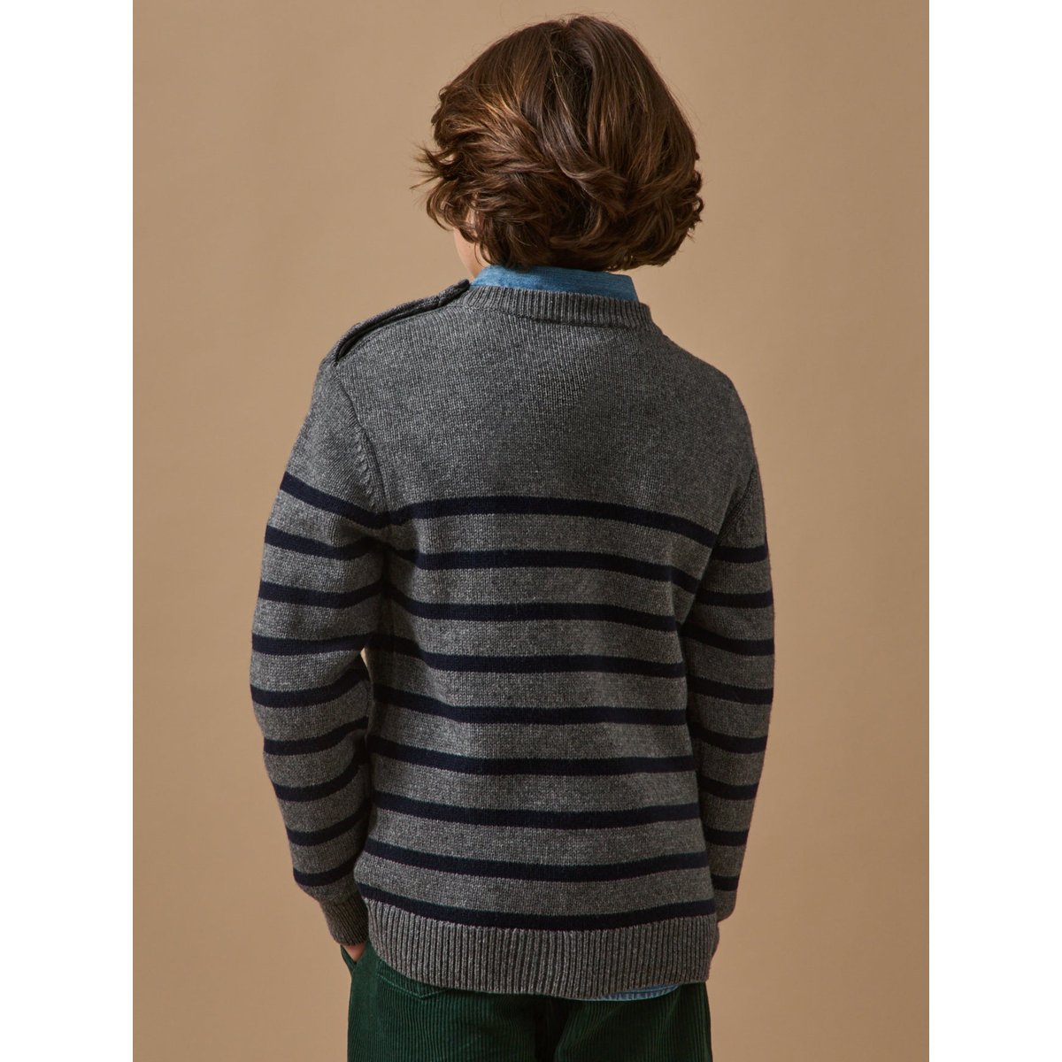 Pull marinière en laine majoritaire gris chine, CYRILLUS