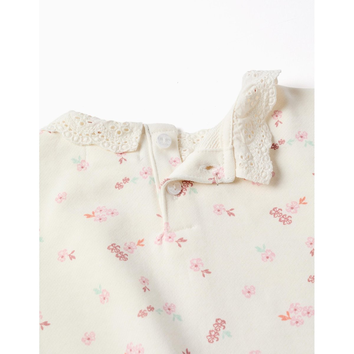 Sweat en coton à fleurs et broderie anglaise blanc, ZIPPY