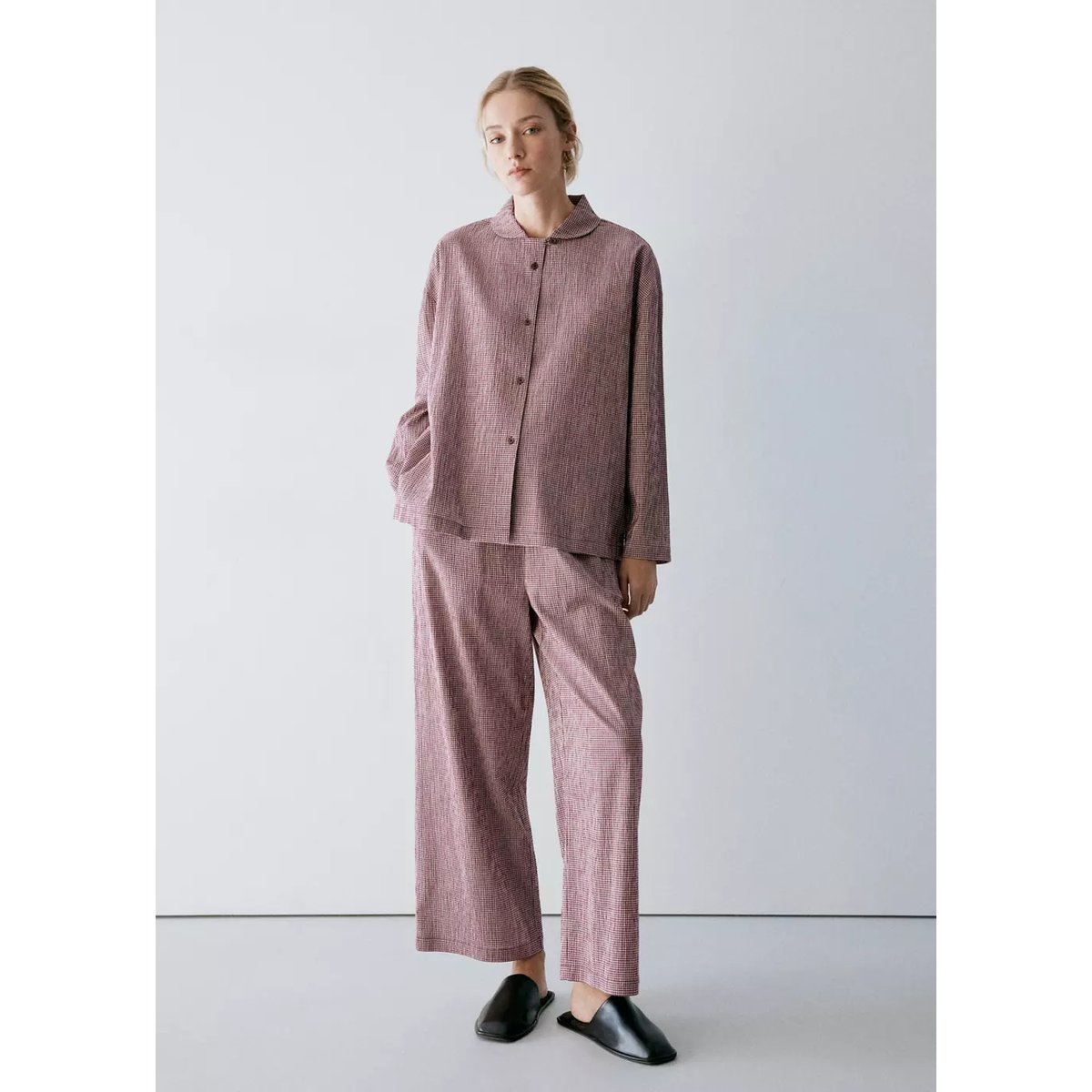 Pyjama deux pièces coton carreaux vichy bordeaux, MANGO