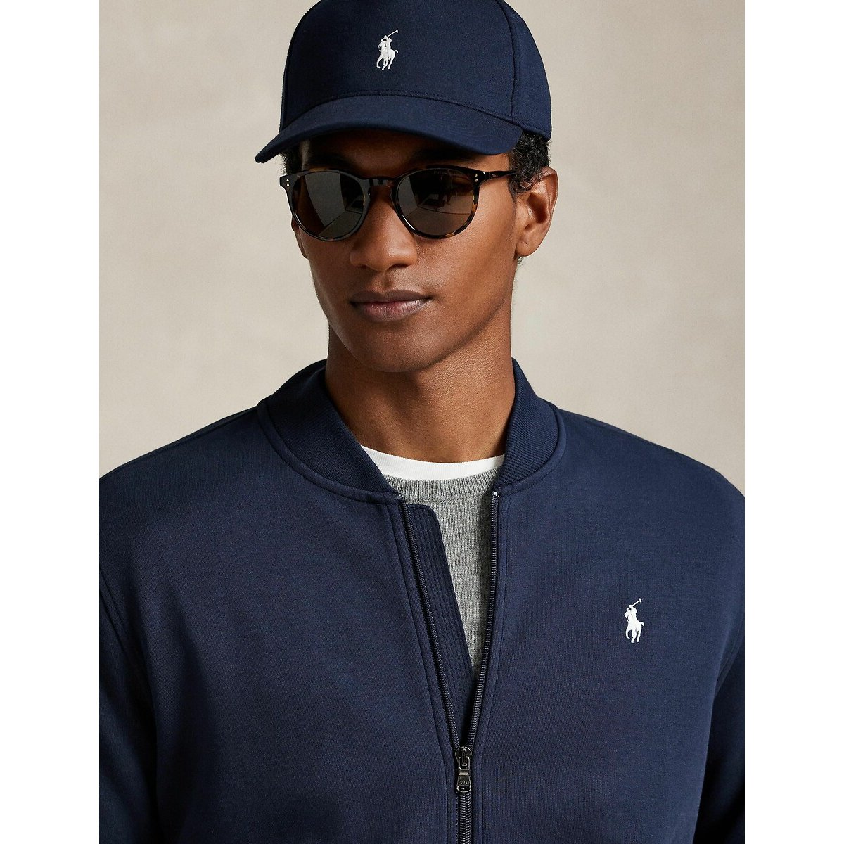 Veste zippée en double knit tech bleu marine, POLO RALPH LAUREN