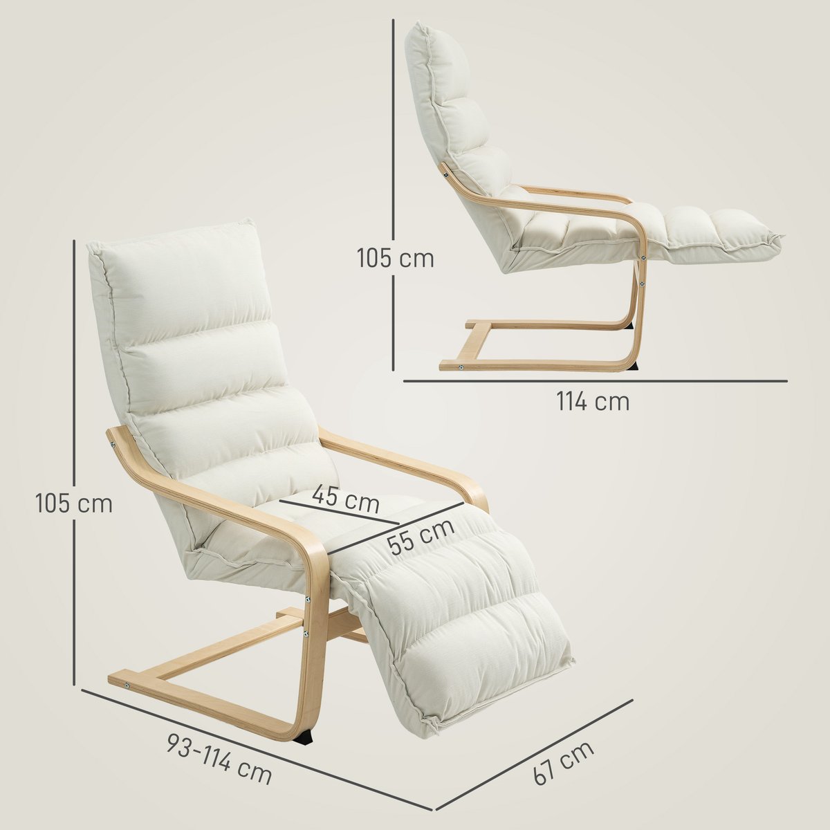 Accent Chair Velours (100 % polyester) Crème crème, HOMCOM