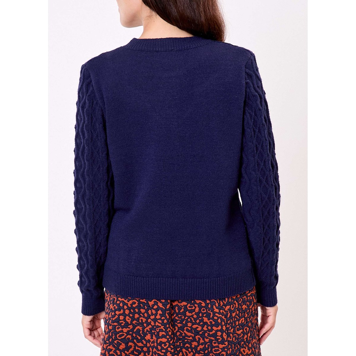 Pull maille brodée OTAKA marine alata, LA FIANCÉE