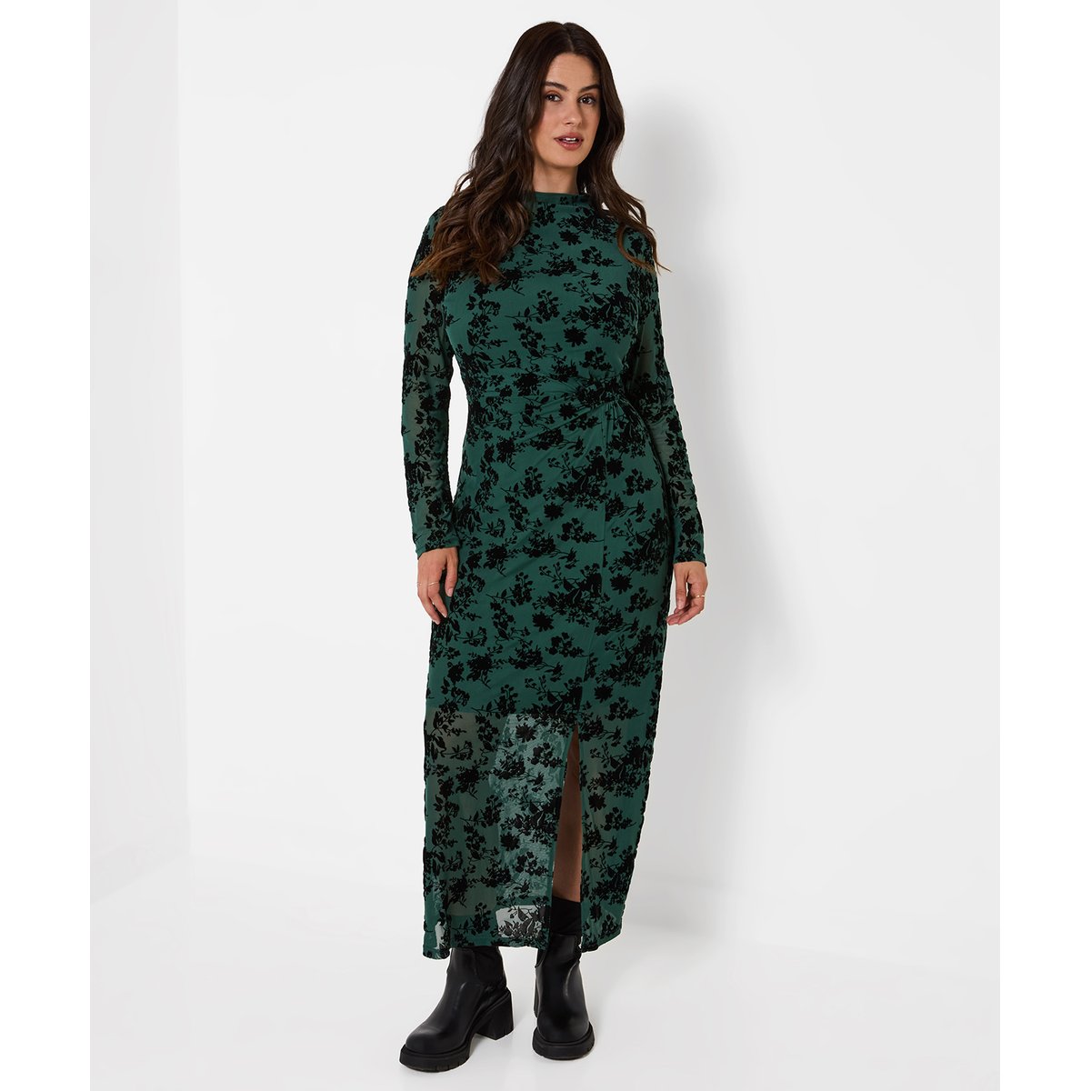 Robe Longue Floquée à Drapé Devant Hazel vert, JOE BROWNS