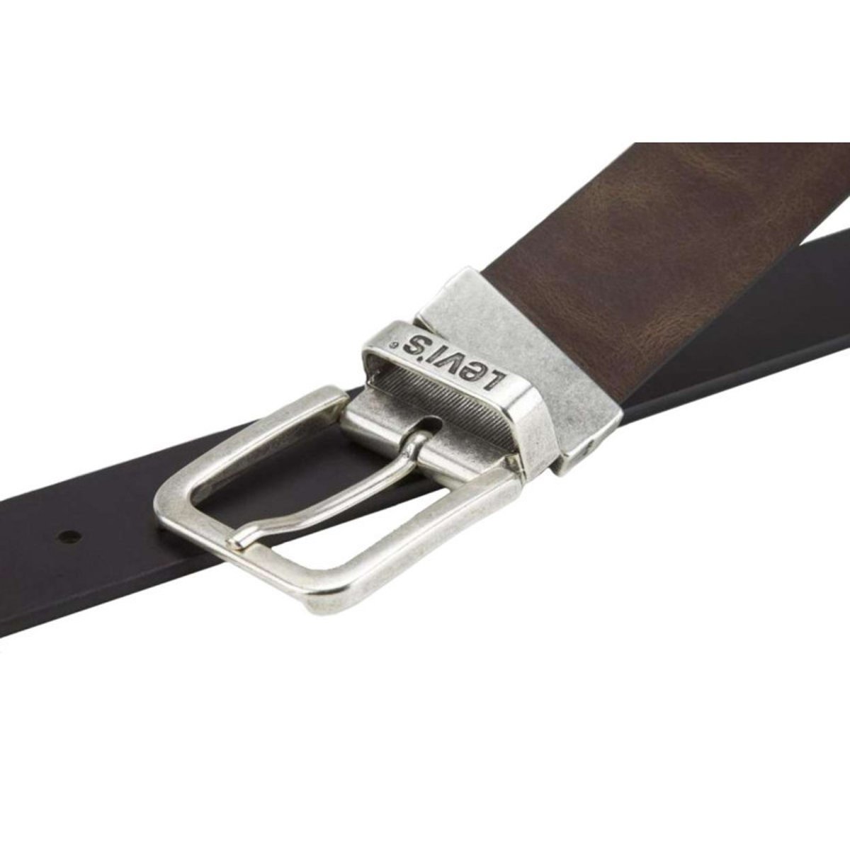 Ceinture noire en cuir avec une boucle à ardillon carrée marron, LEVI'S
