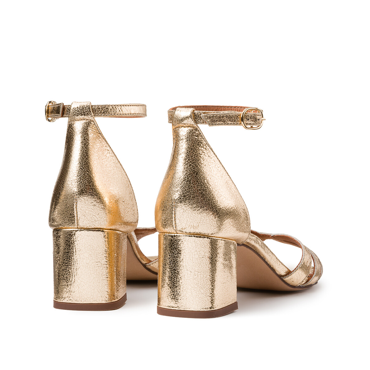 Metallic Leather Heeled Sandals with Ankle Strap gold-coloured, LA REDOUTE COLLECTIONS