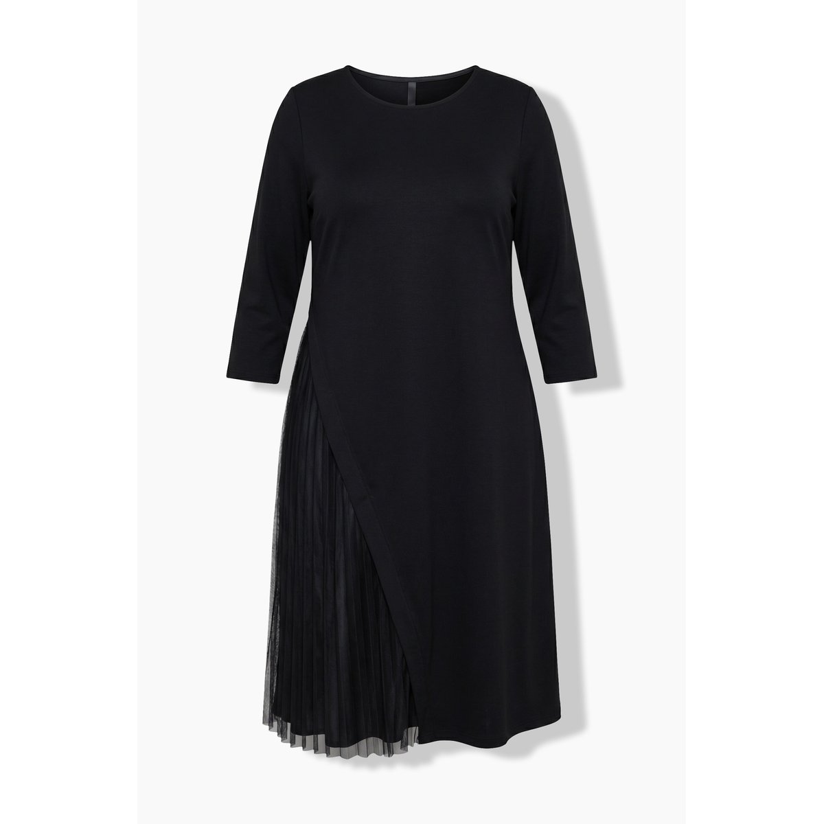 Robe midi en jersey, empiècement plissé noir, ULLA POPKEN