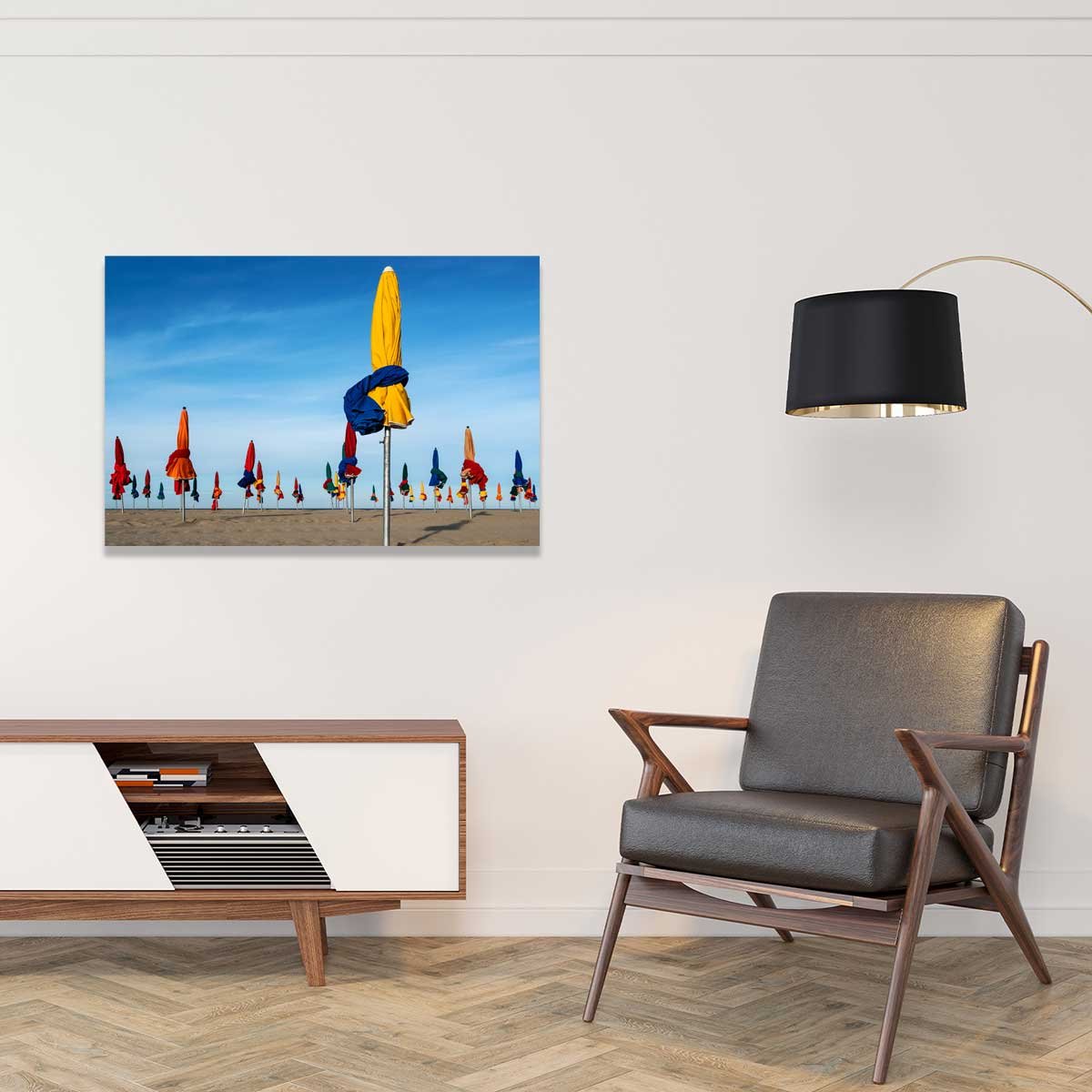 Tableau plage les parapluies de deauville tableau alu dibond, HEXOA