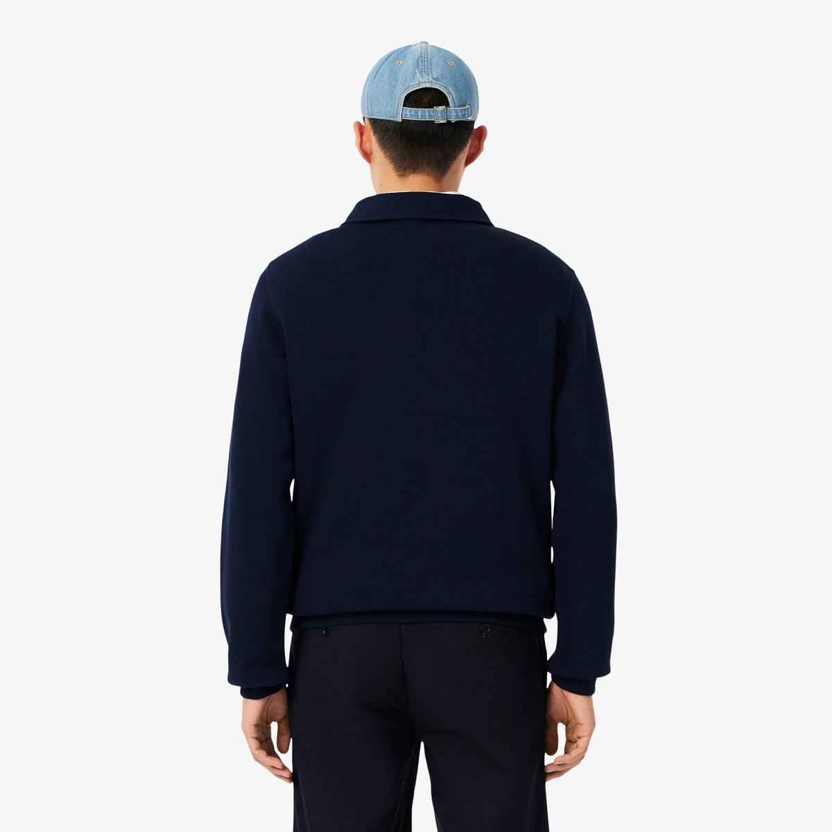 Sweatshirt col polo coton côtelé bleu-166, LACOSTE