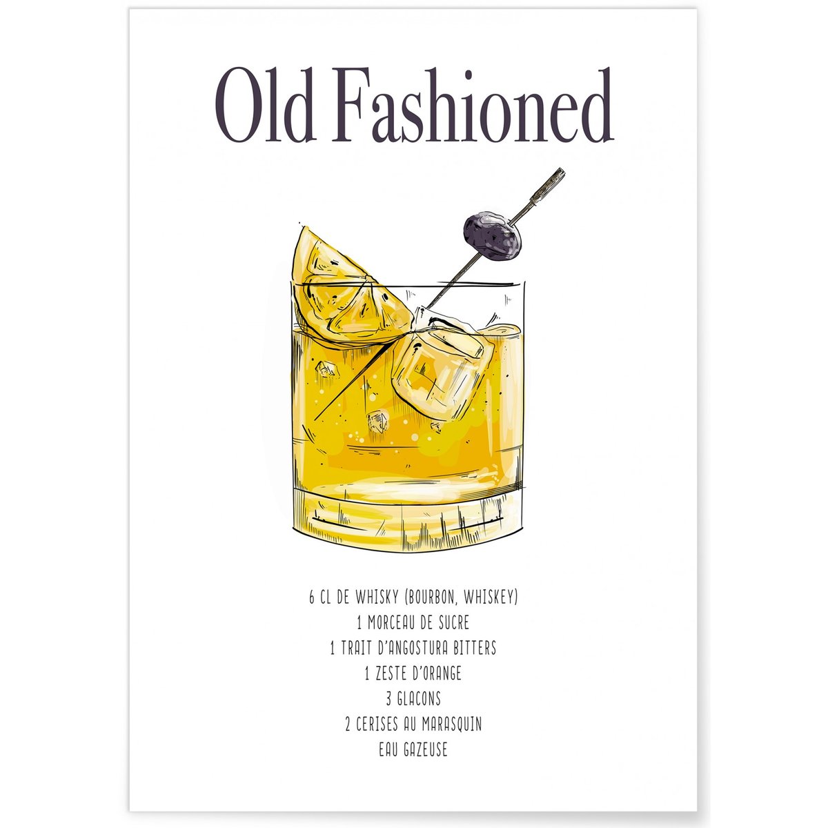 Affiche Cocktail Old Fashioned blanc, L'AFFICHERIE