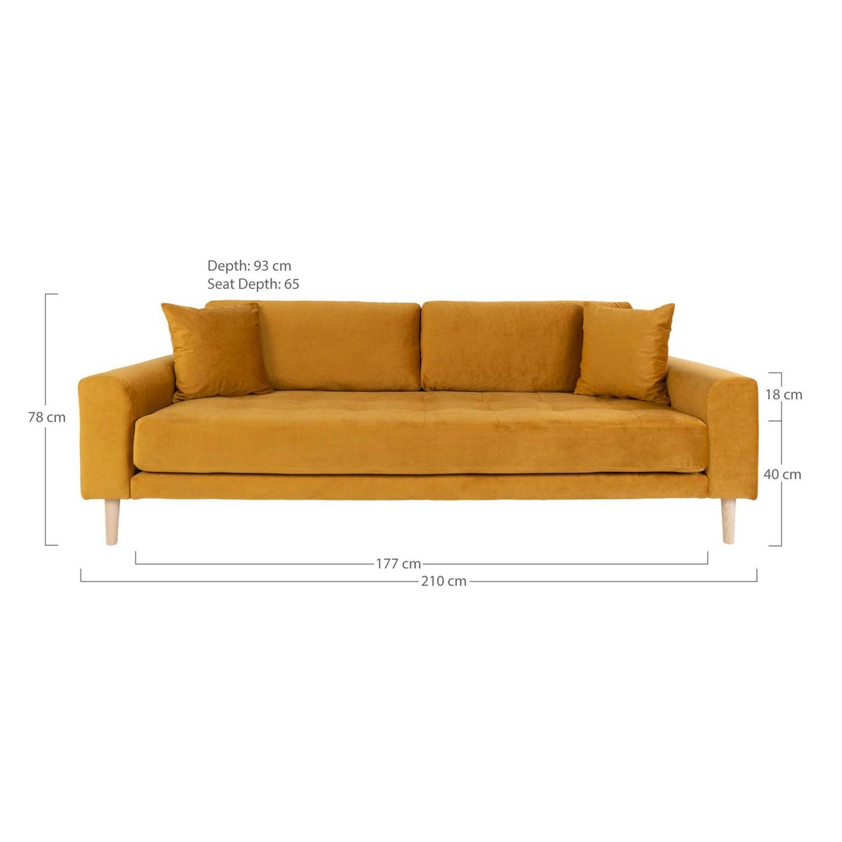 Canapé droit moderne en tissu AMSTERDAM moutarde - 3 places, PIER IMPORT