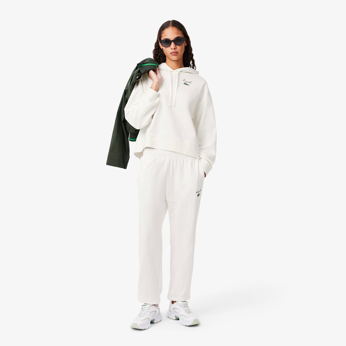 Sweatshirt à capuche molleton siglé blanc-70v, LACOSTE