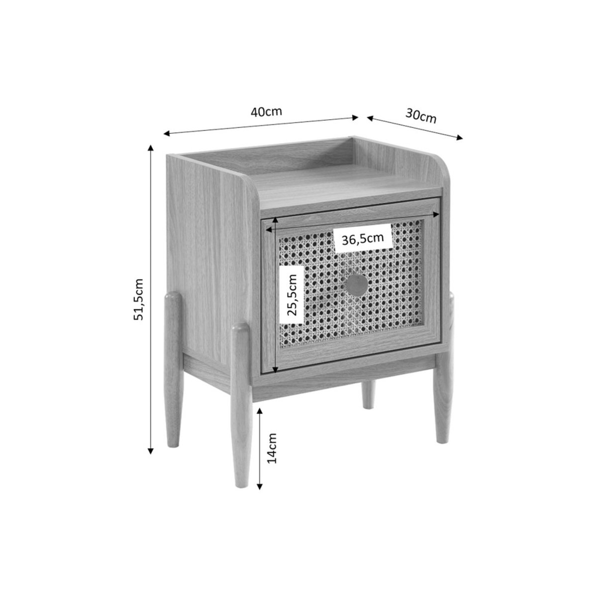 Table de chevet enfant 1 tiroir en bois et cannage- LILOU bois clair, DRAWER