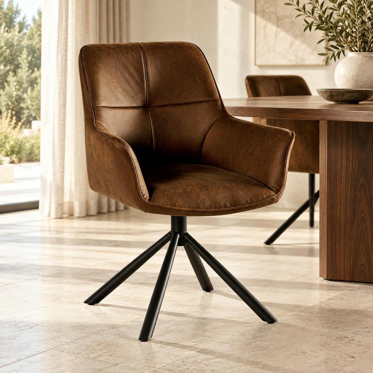 Fauteuil pivotant contemporain microfibre havane (lot de 2) IENA marron, PIER IMPORT