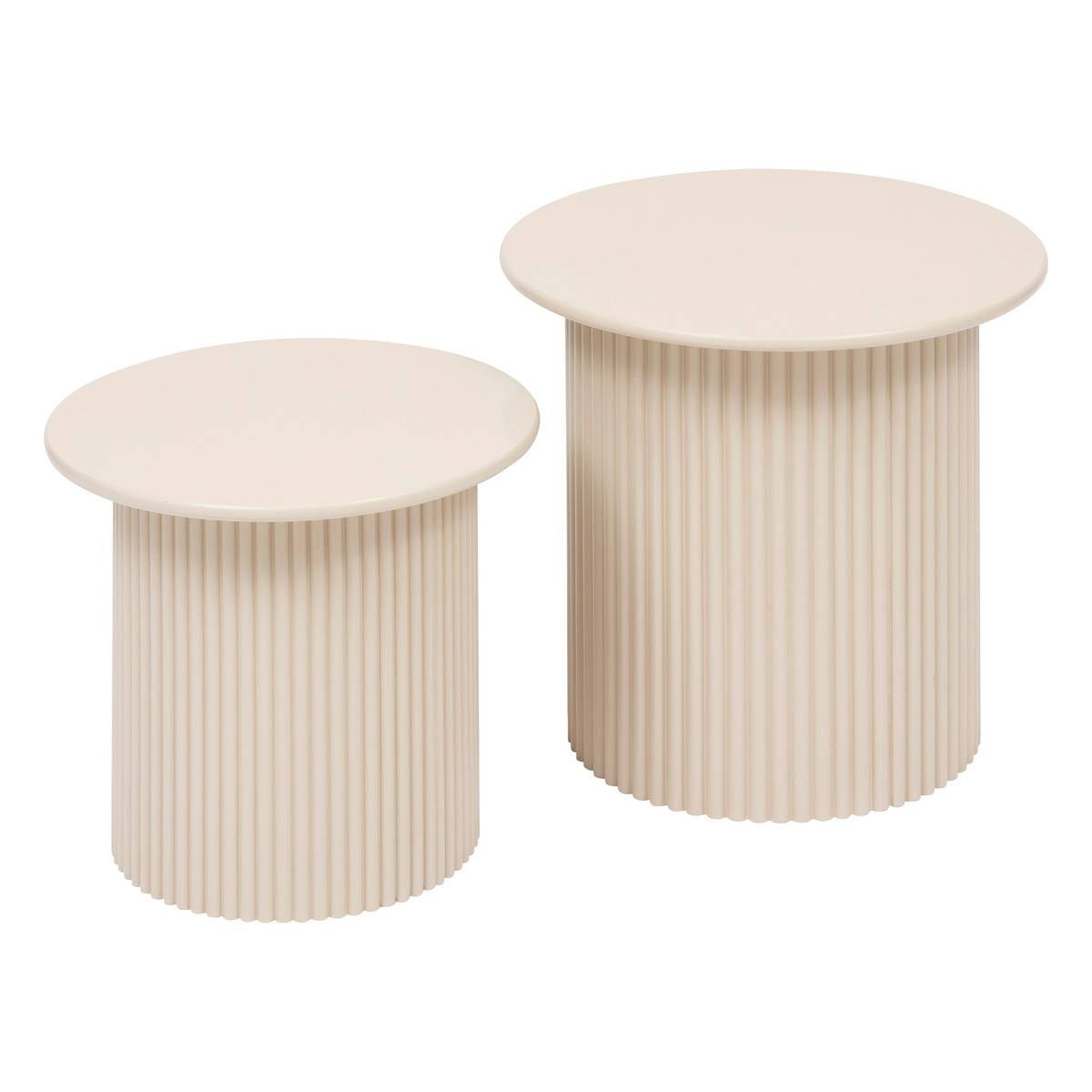 Lot de 2 tables basses gigognes cylindriques EINO beige, ATMOSPHERA