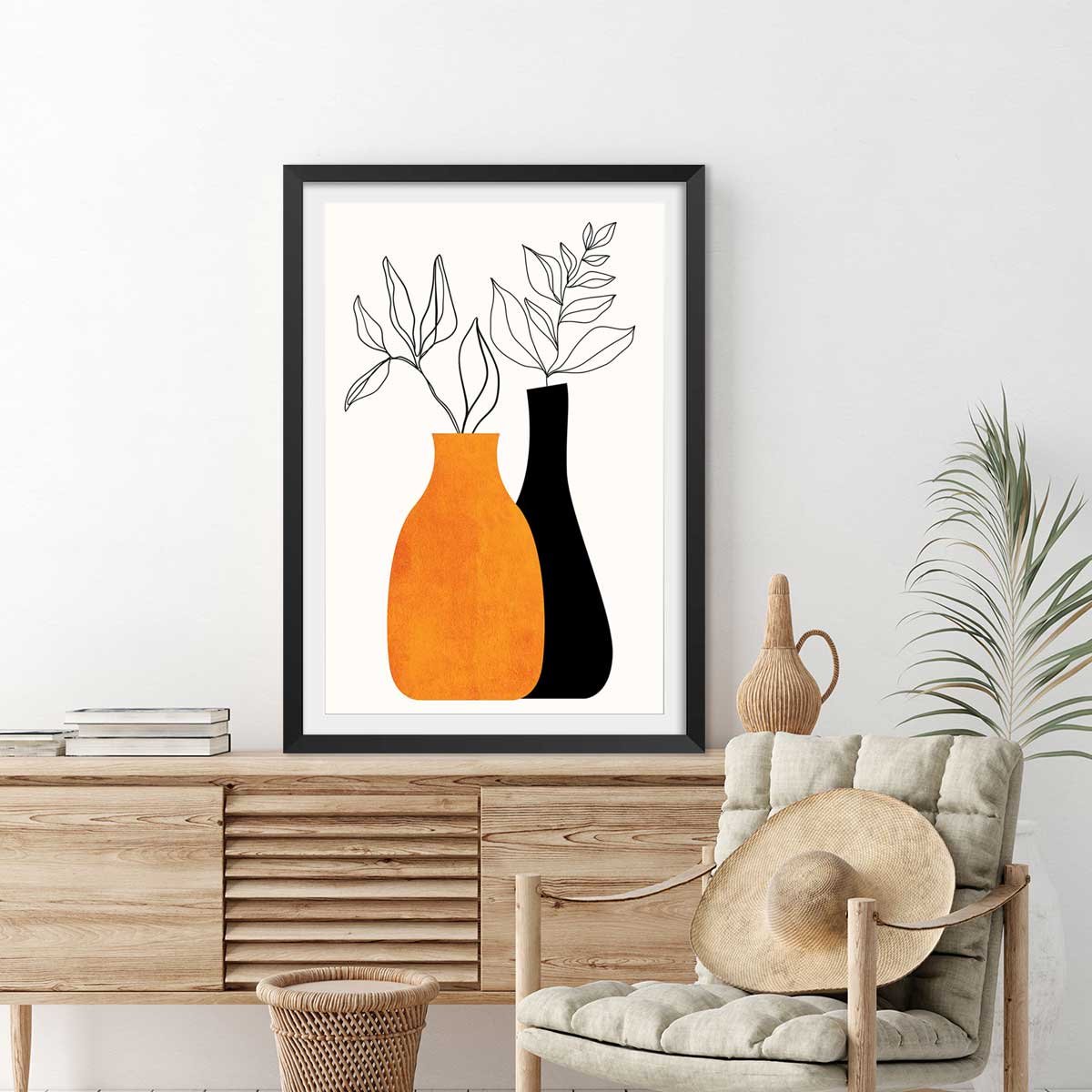 Affiche fleurs ""plante"" affiche + cadre en bois - noir, HEXOA