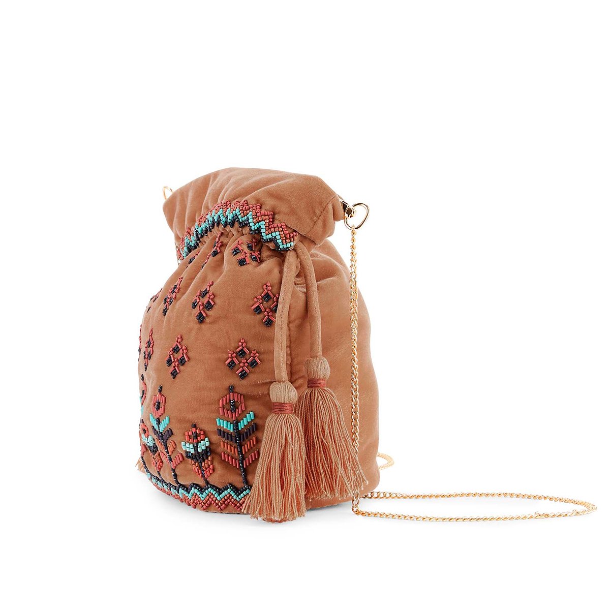 Sac bourse avec broderies et perles ALMAS nude, WILD