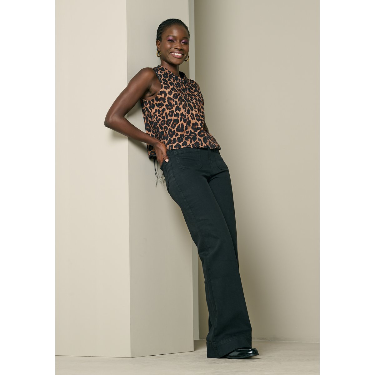 Pantalon bootcut taille haute noir, LOLALIZA