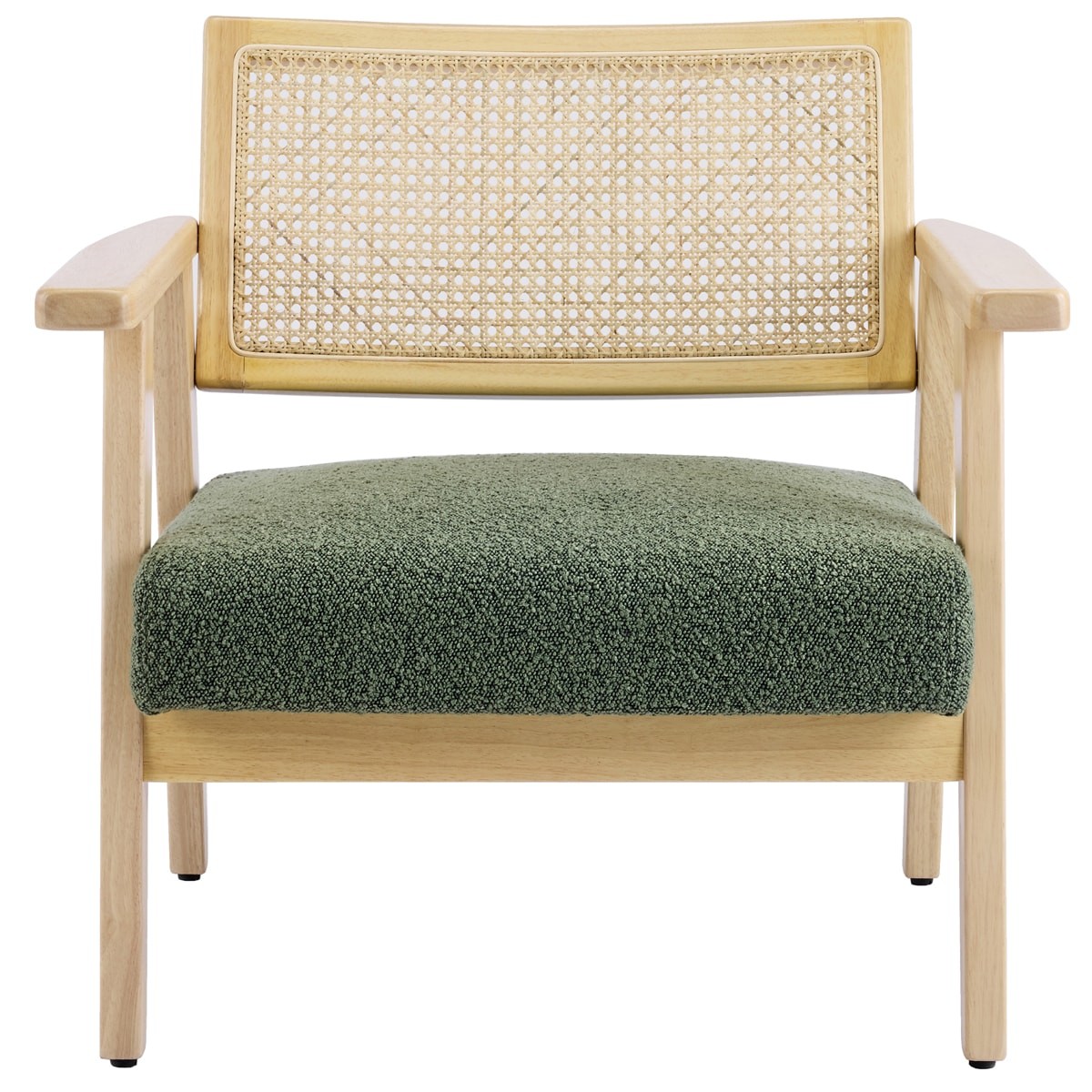Fauteuil en tissu bouclé et cannage - TIM vert, HOMIFAB