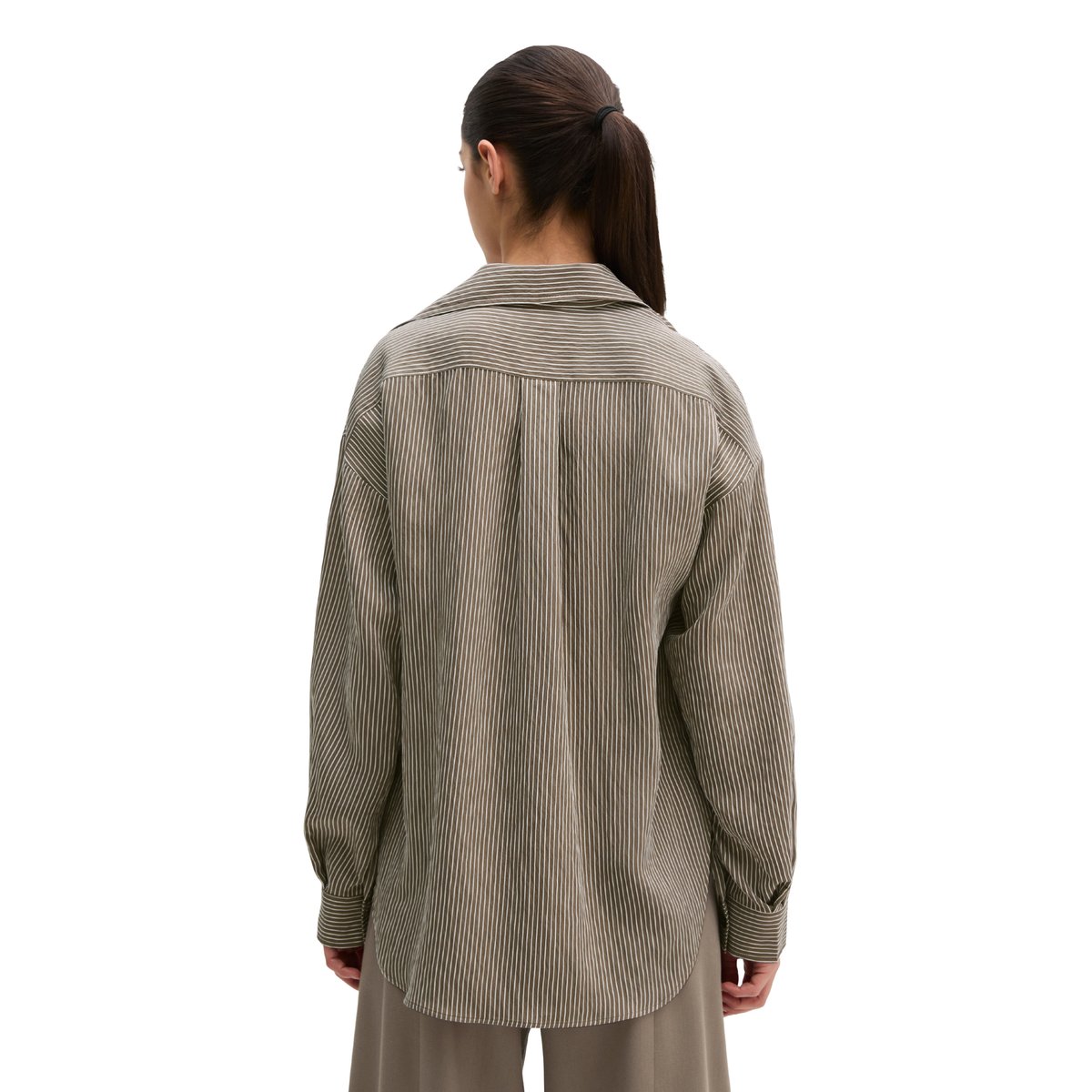 Blouse à rayures relaxed en mélange crinkle-viscose marron, MARC O'POLO