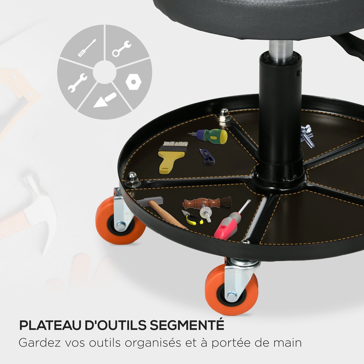 Siège à roulettes pour mécanicien Acier Noir noir, HOMCOM