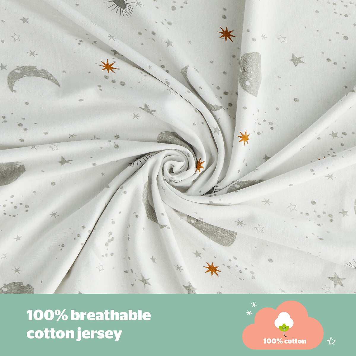 Safe Nights Celestial Moon and Stars Cot Bed Fitted Sheet 2 Pack natural, SILENTNIGHT