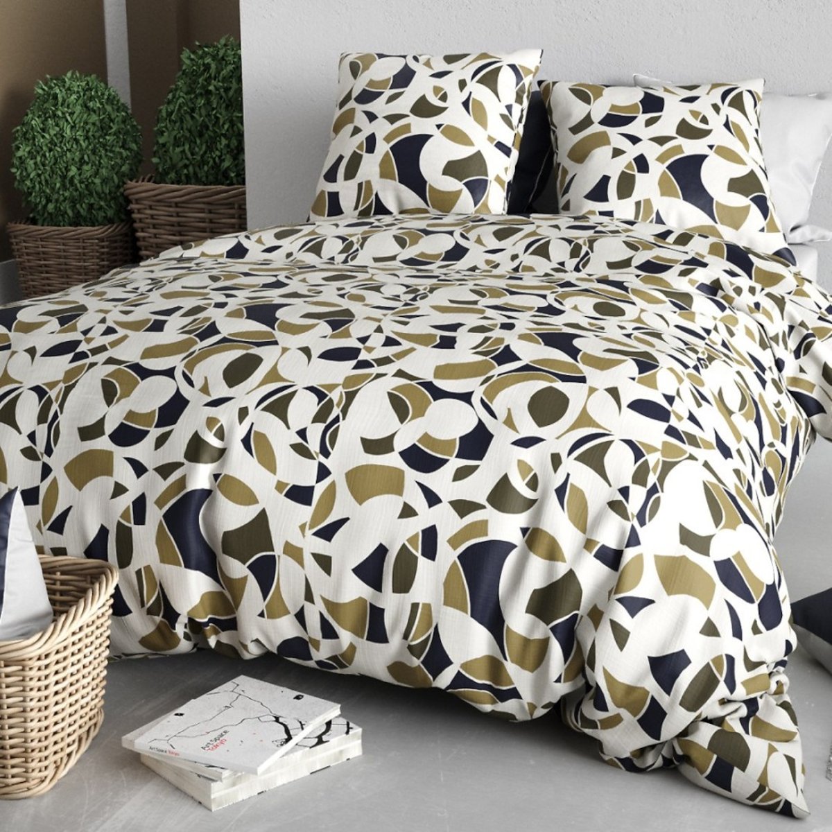 Housse De Couette 100% Coton 57 Fils + 2 Taies D'oreiller multicolore, DECORATIE