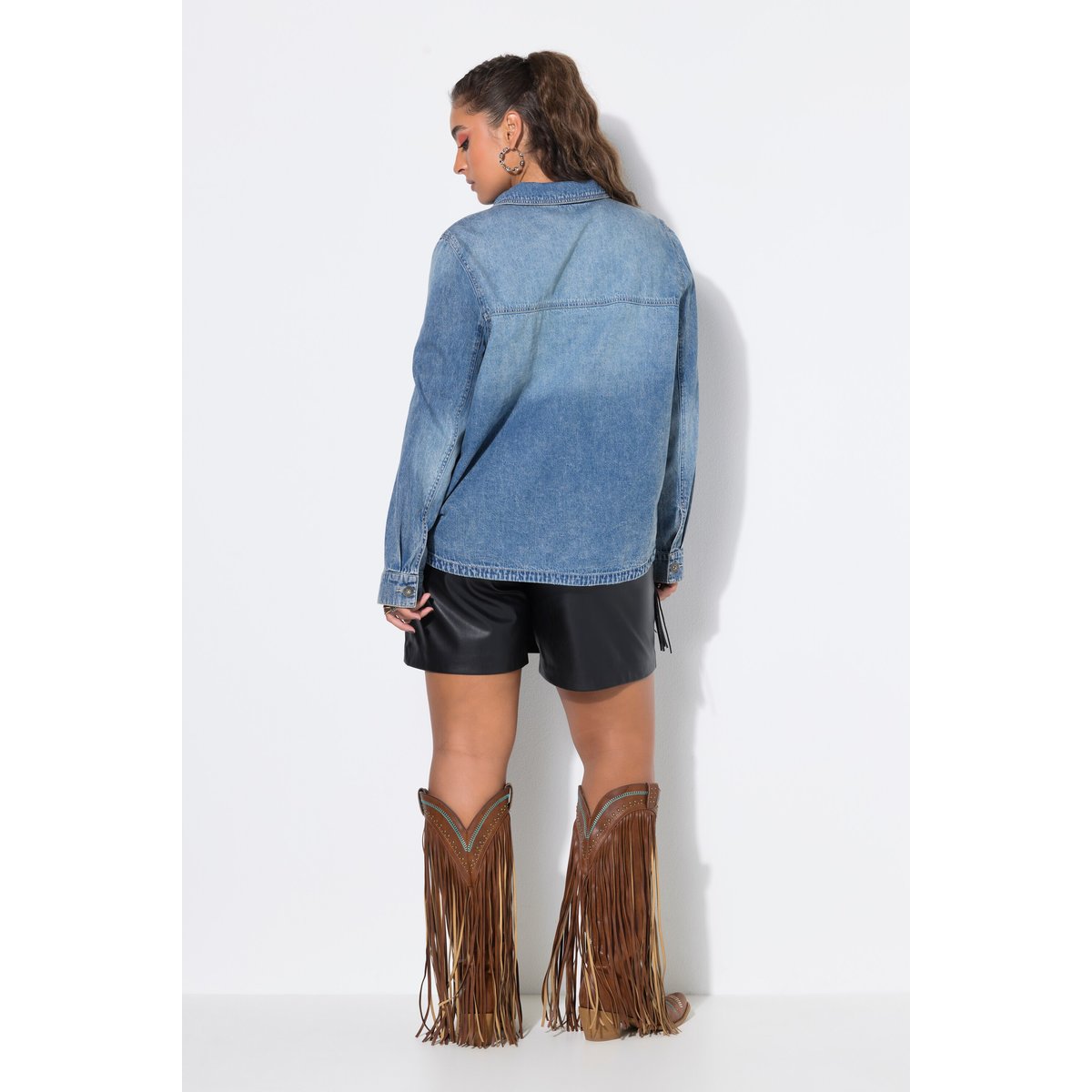 Chemisier en jean oversize, rivets fantaisie bleu jean, STUDIO UNTOLD