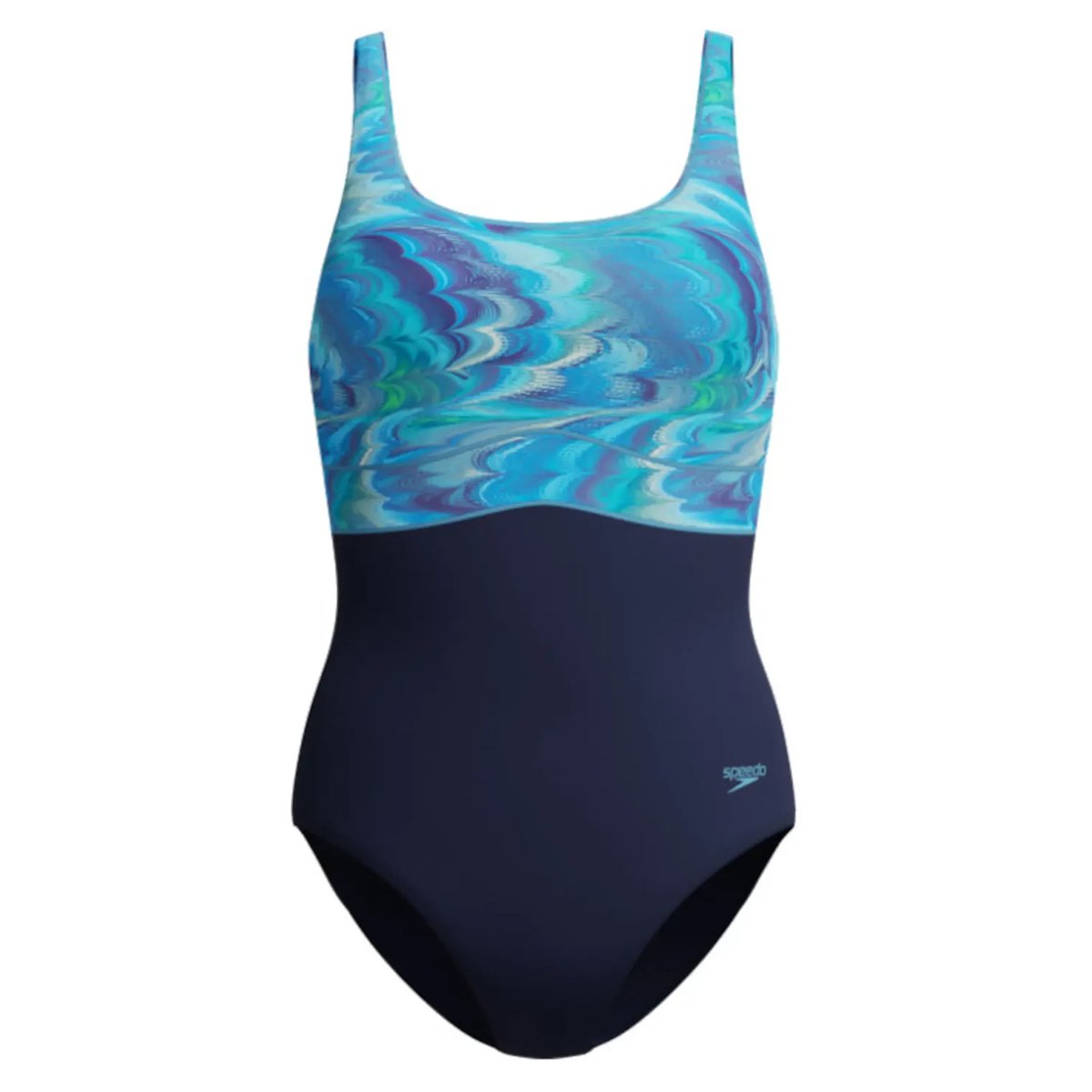 Maillot de bain 1 pièce à bretelles ajustables motif/style contour ECLIPSE bleu marine, SPEEDO