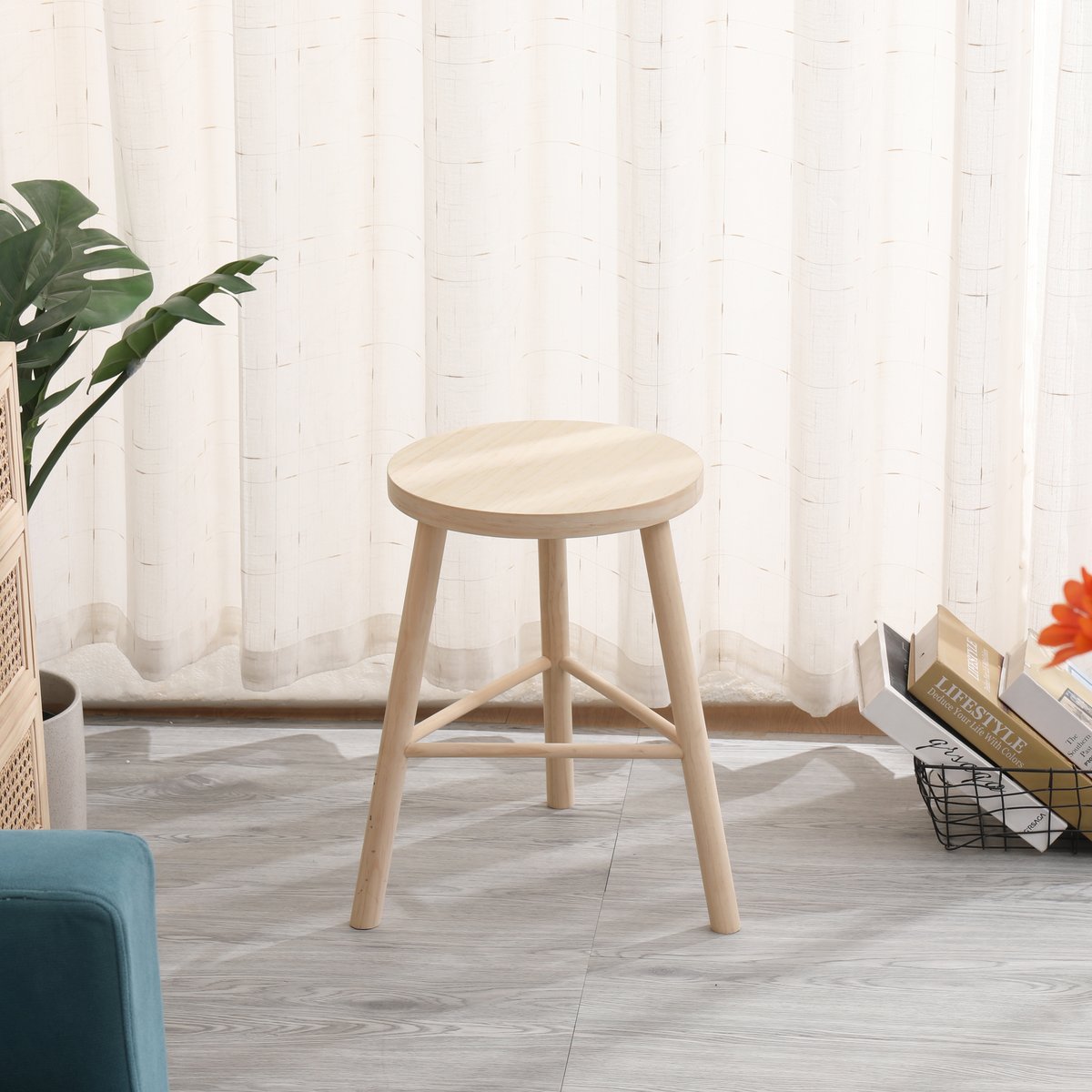 Tabouret, pin massif, ITAMI bois naturel, NORDLYS