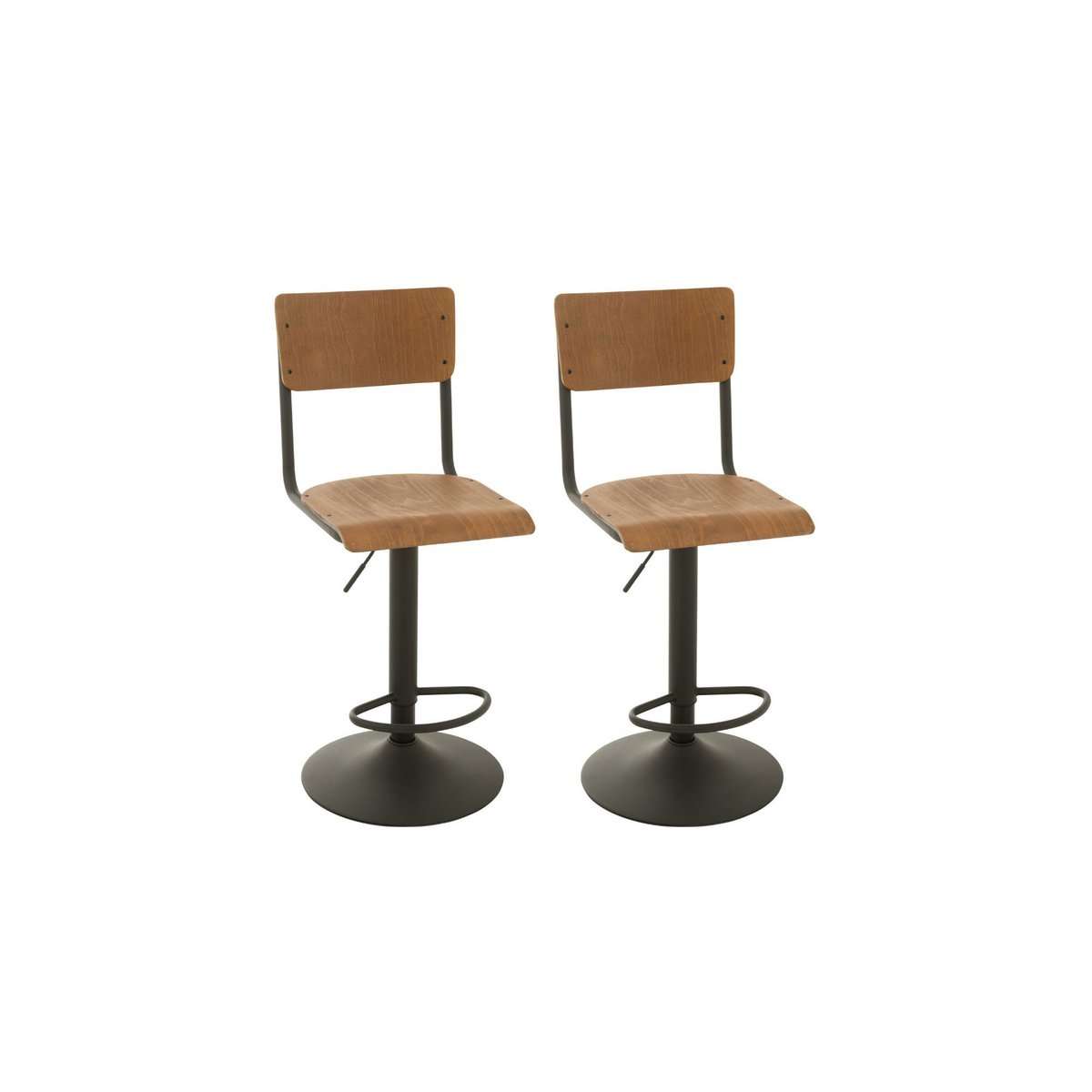 Chaises de bar écolier en bois et en métal (lot de 2) - NICOLAS marron clair, HELLIN, DEPUIS 1862