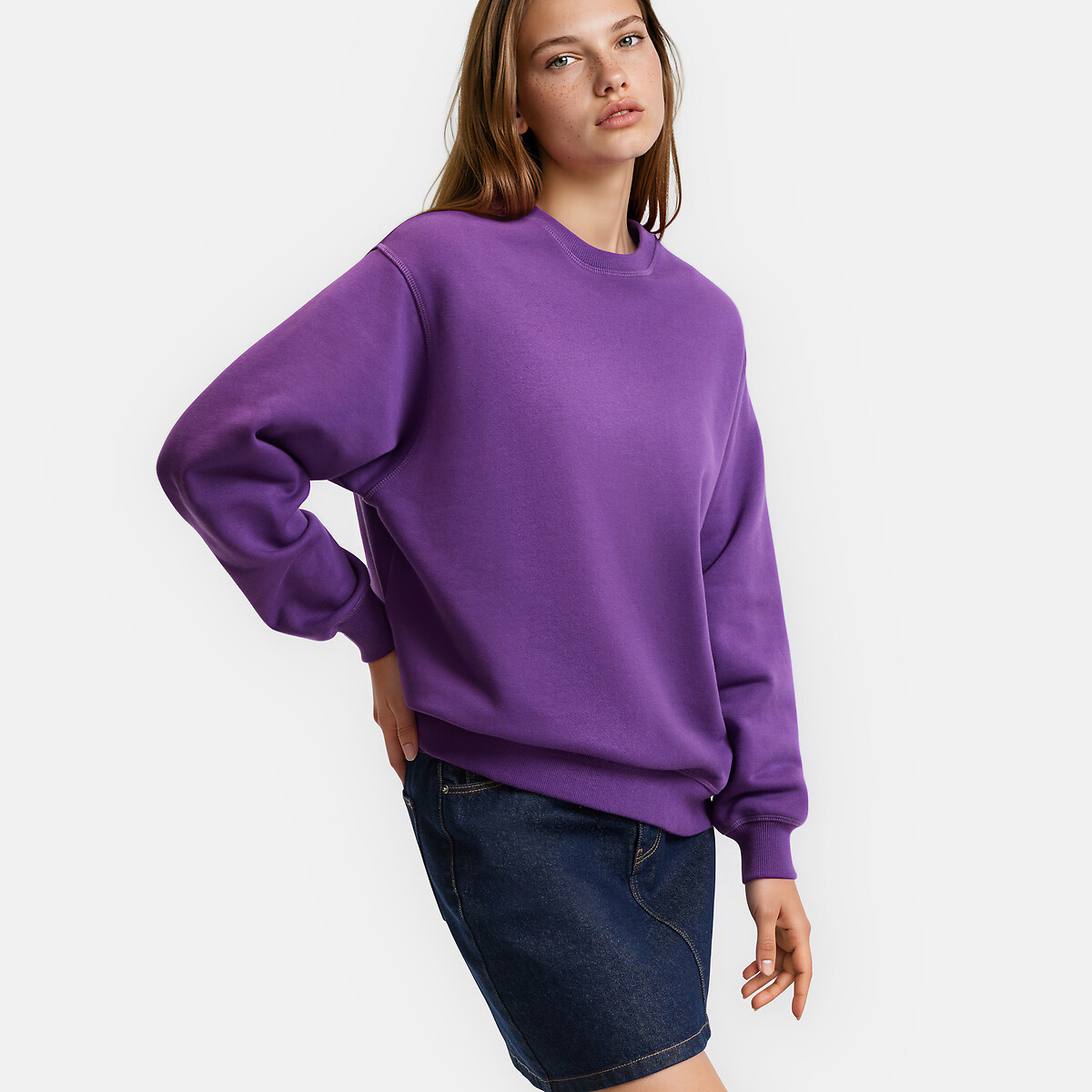 Sweat col rond volume ample violet, LA REDOUTE COLLECTIONS