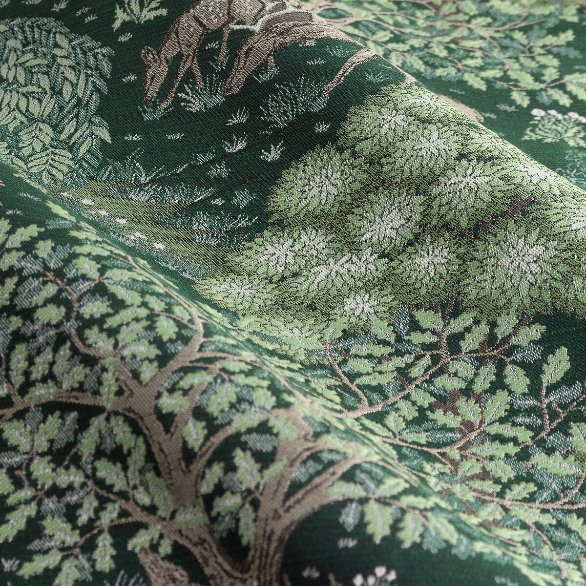 The Brook Jacquard Pencil Pleat Curtains forest green, MORRIS & CO.