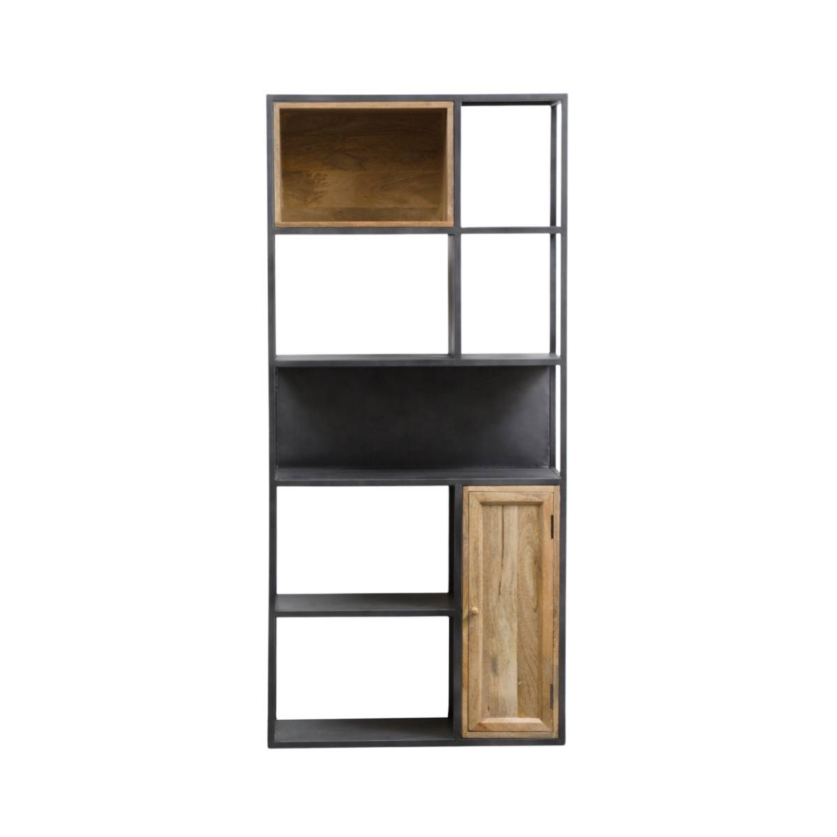 Bibliothèque en bois de manguier et métal LOCKER gris, MADE IN MEUBLES