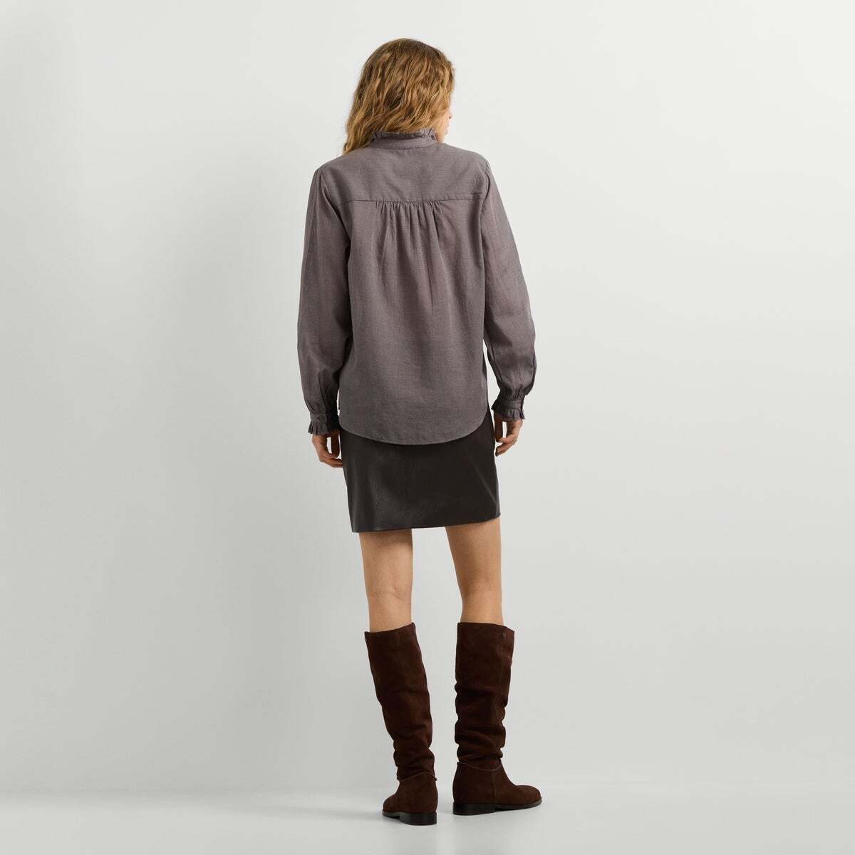 Blouse À Carreaux À Col Mao brun de trail, PEPE JEANS