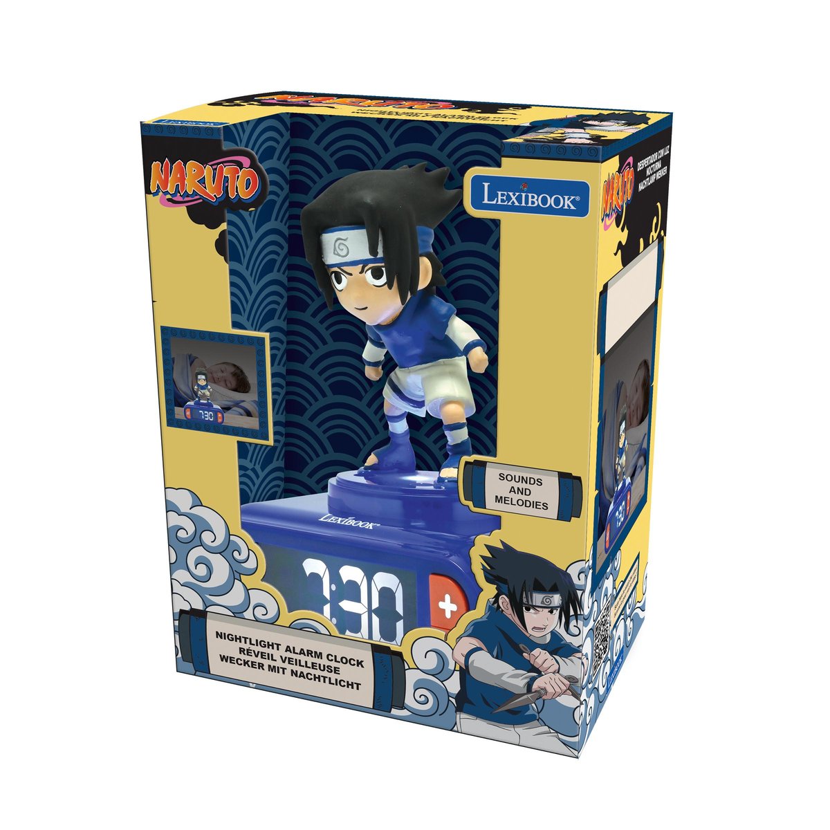 Réveil - Veilleuse Sasuke avec effets sonores bleu, LEXIBOOK