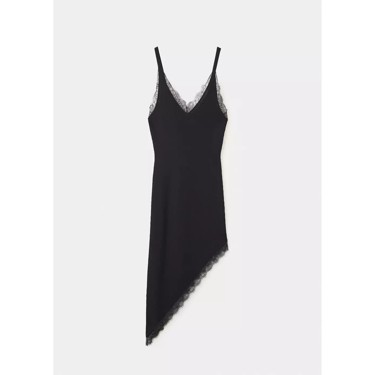 Robe asymétrique lingerie noir, MANGO