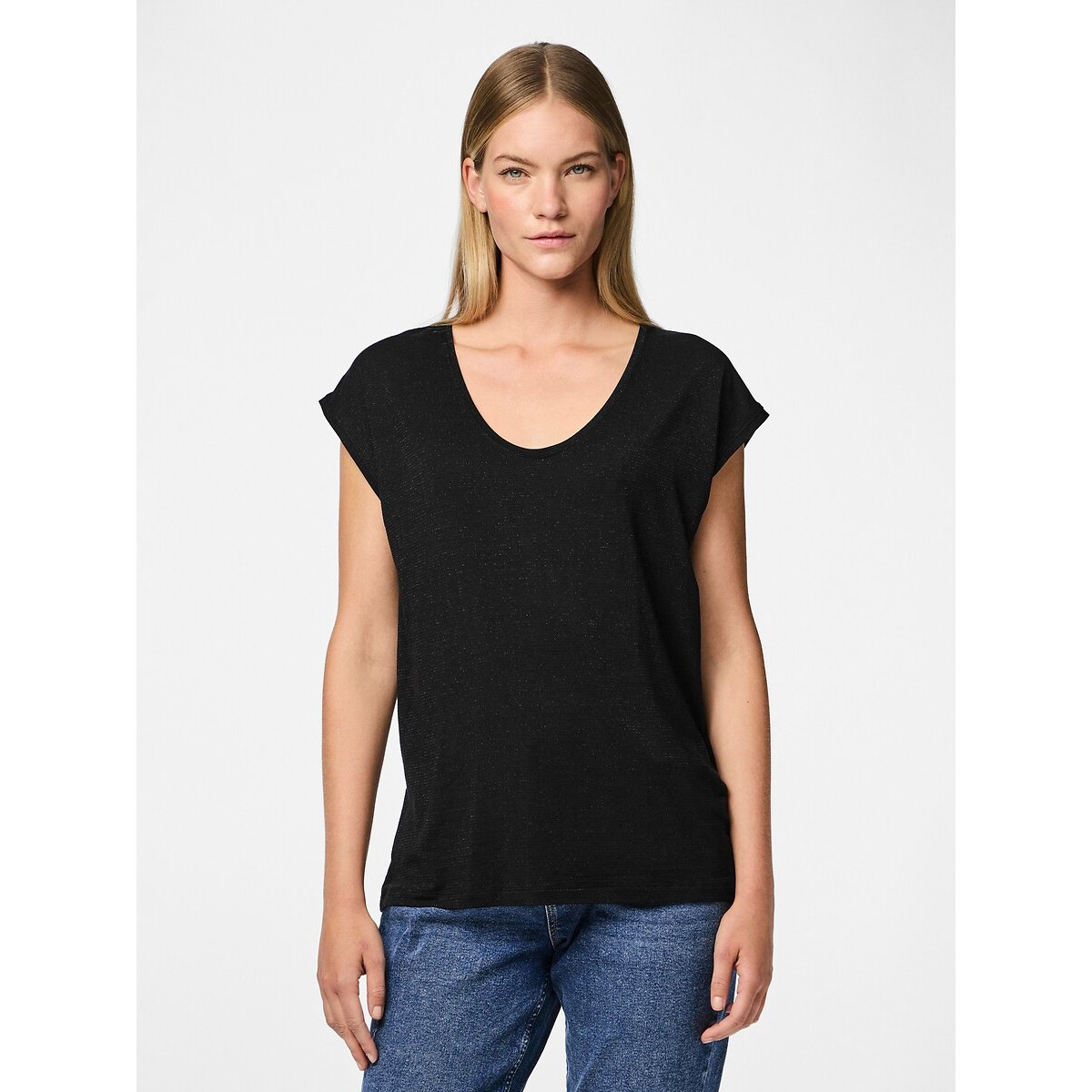 T-shirt effet brillant noir lurex noir, PIECES