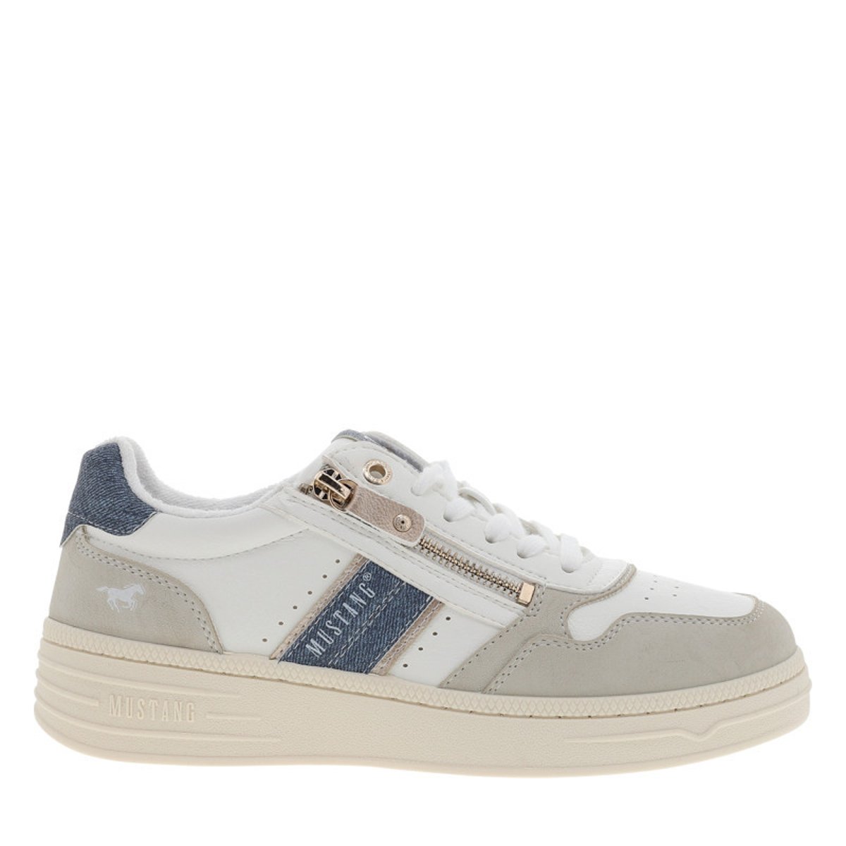 Sneakers écrues à semelle plate avec des lacets et un zip latéral beige, MUSTANG
