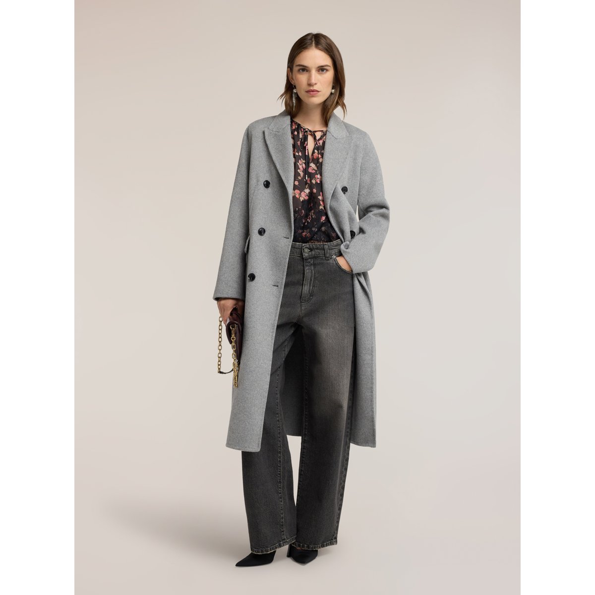 Manteau ceinturé double boutonnage gris, MOTIVI