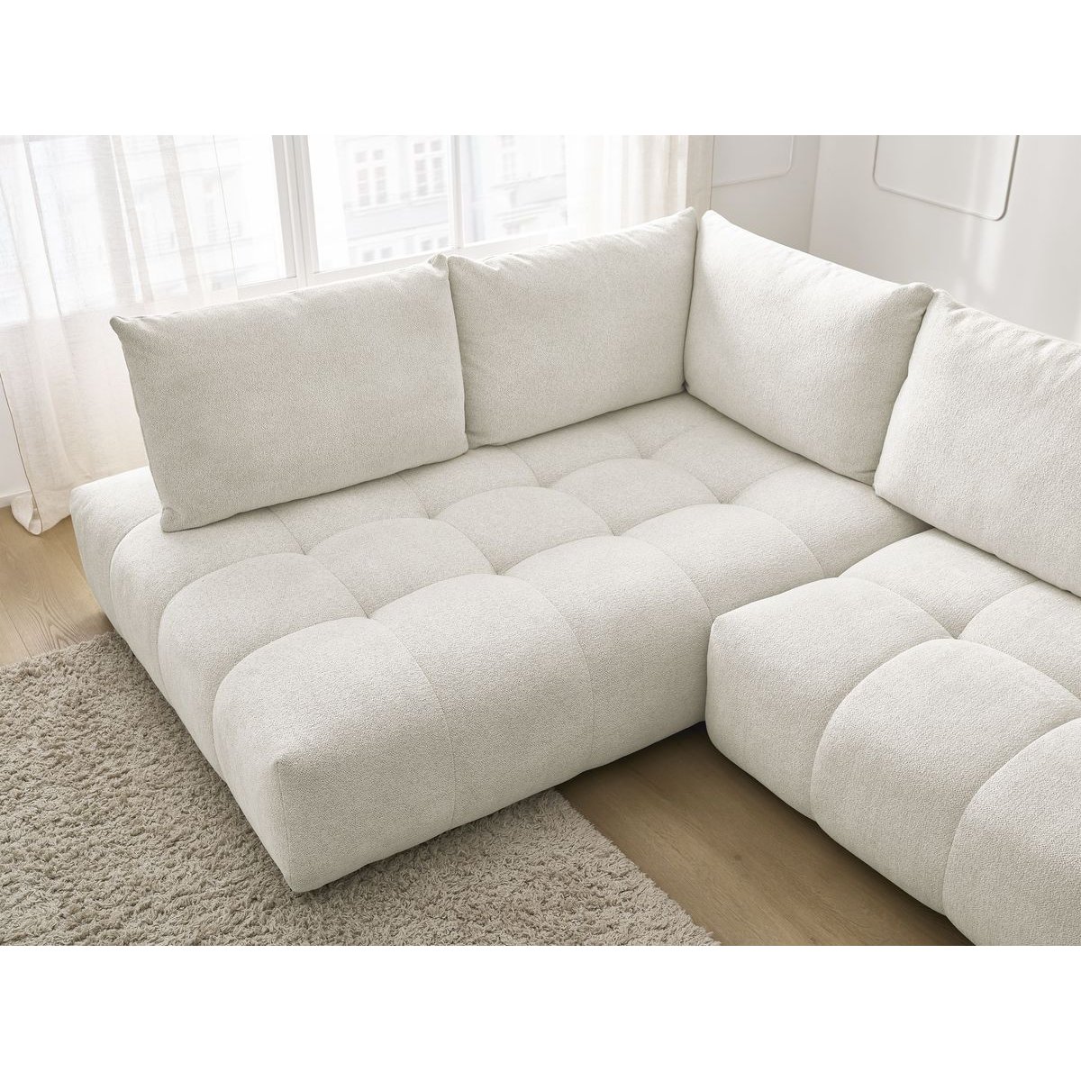 Canapé d'angle convertible 3 places en tissu chiné, EVEREST blanc, BOBOCHIC