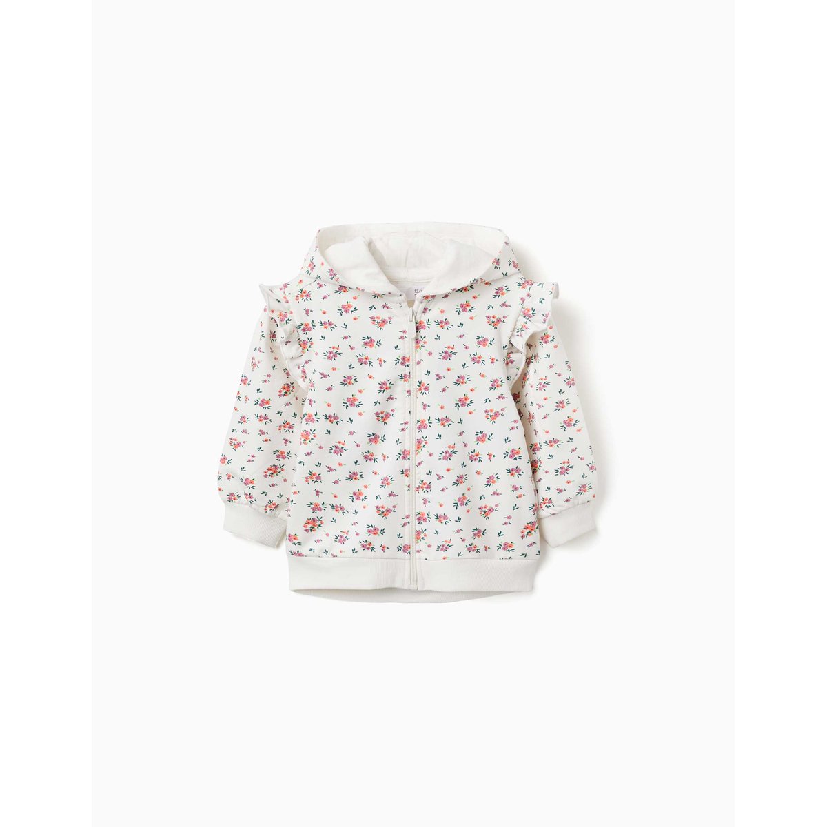 Sweat zippé en molleton à capuche avec motif floral beige clair, ZIPPY