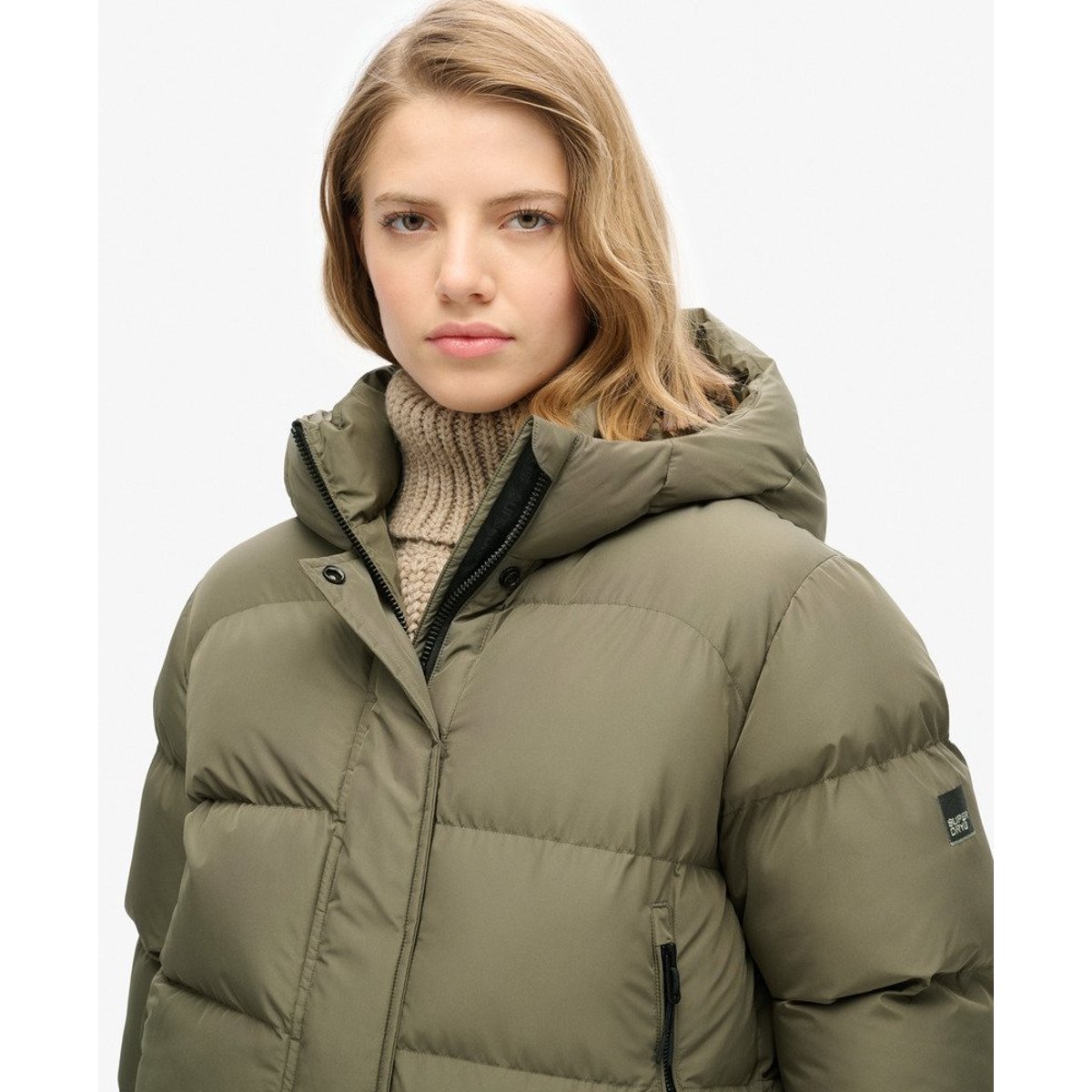 Doudoune à capuche Sports vert olive poudré, SUPERDRY