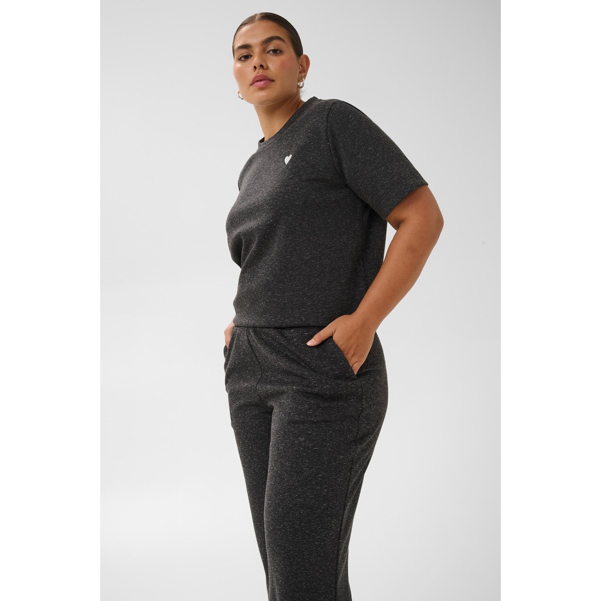 Pantalon casual gris dark grey melange, KAFFE CURVE