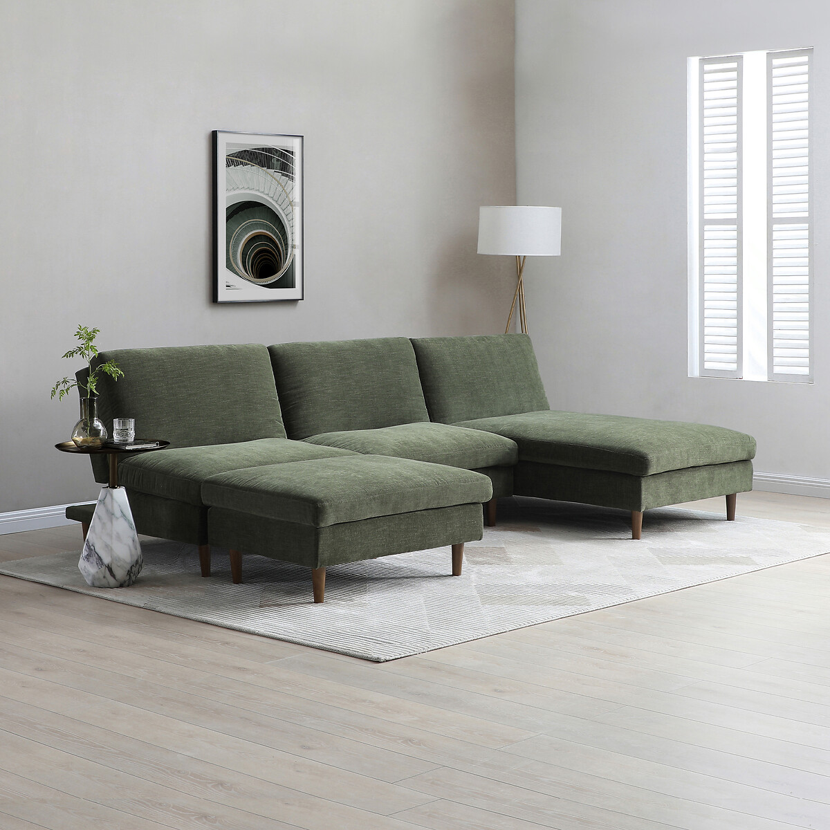 Sawyer Chenille Modular Footstool olive, SO'HOME