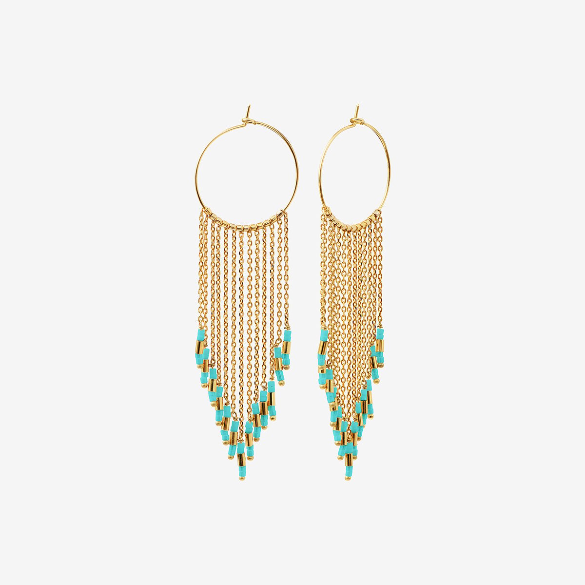 Boucles d'oreilles dorées aqua/turquoise grand modèle - folk bleu, CAROLINE NAJMAN