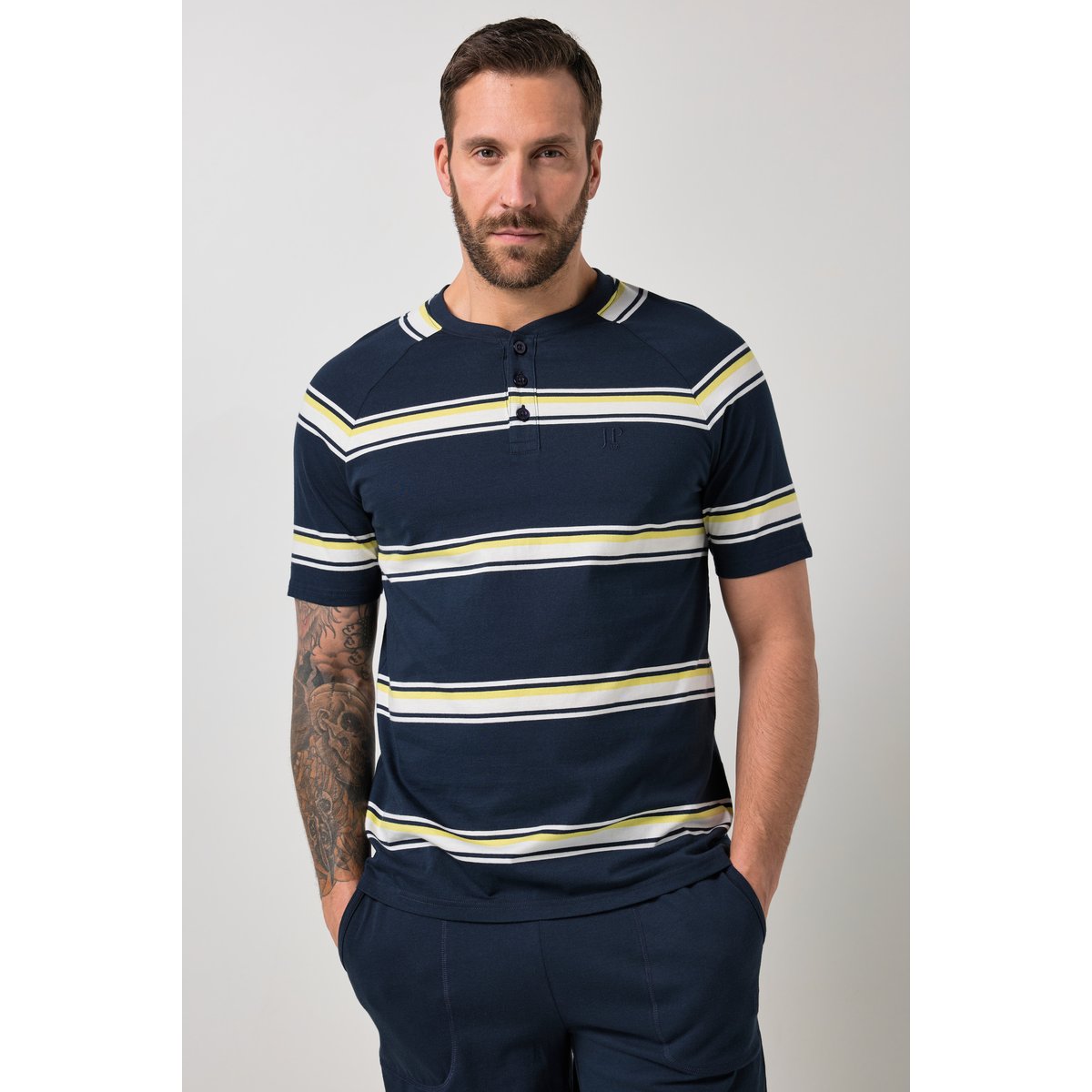 Pyjama JP 1880 deux pièces (T-shirt + short bleu marine, JP1880
