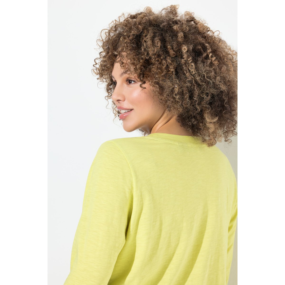 T-shirt à col rond et manches longues vert-jaune, ULLA POPKEN