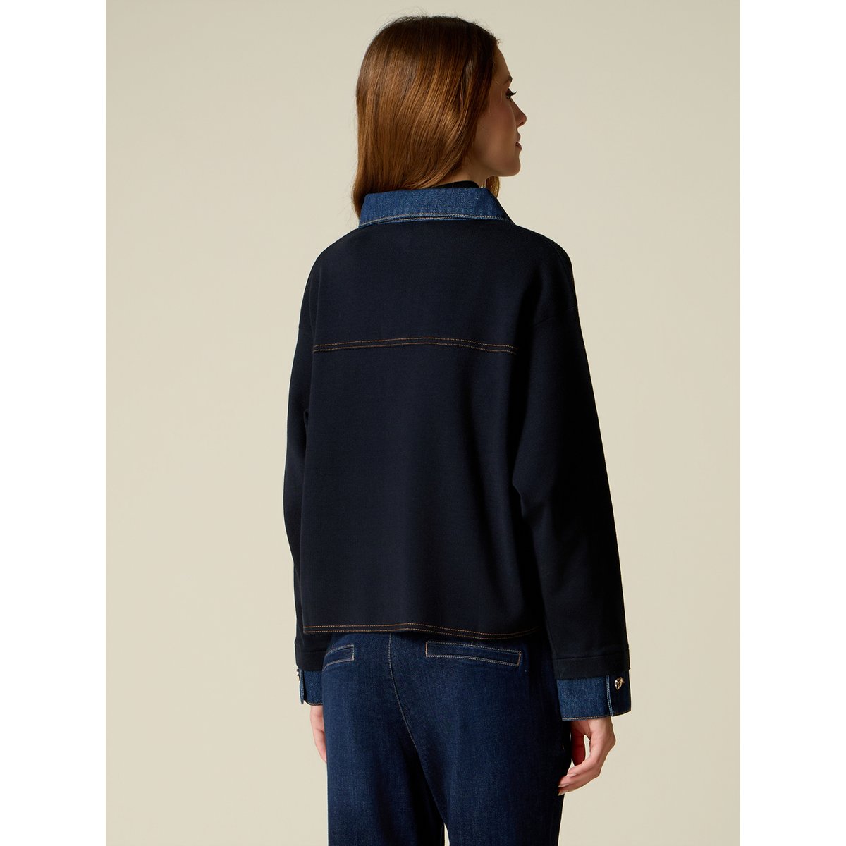 Cardigan avec détails en denim bleu, OLTRE