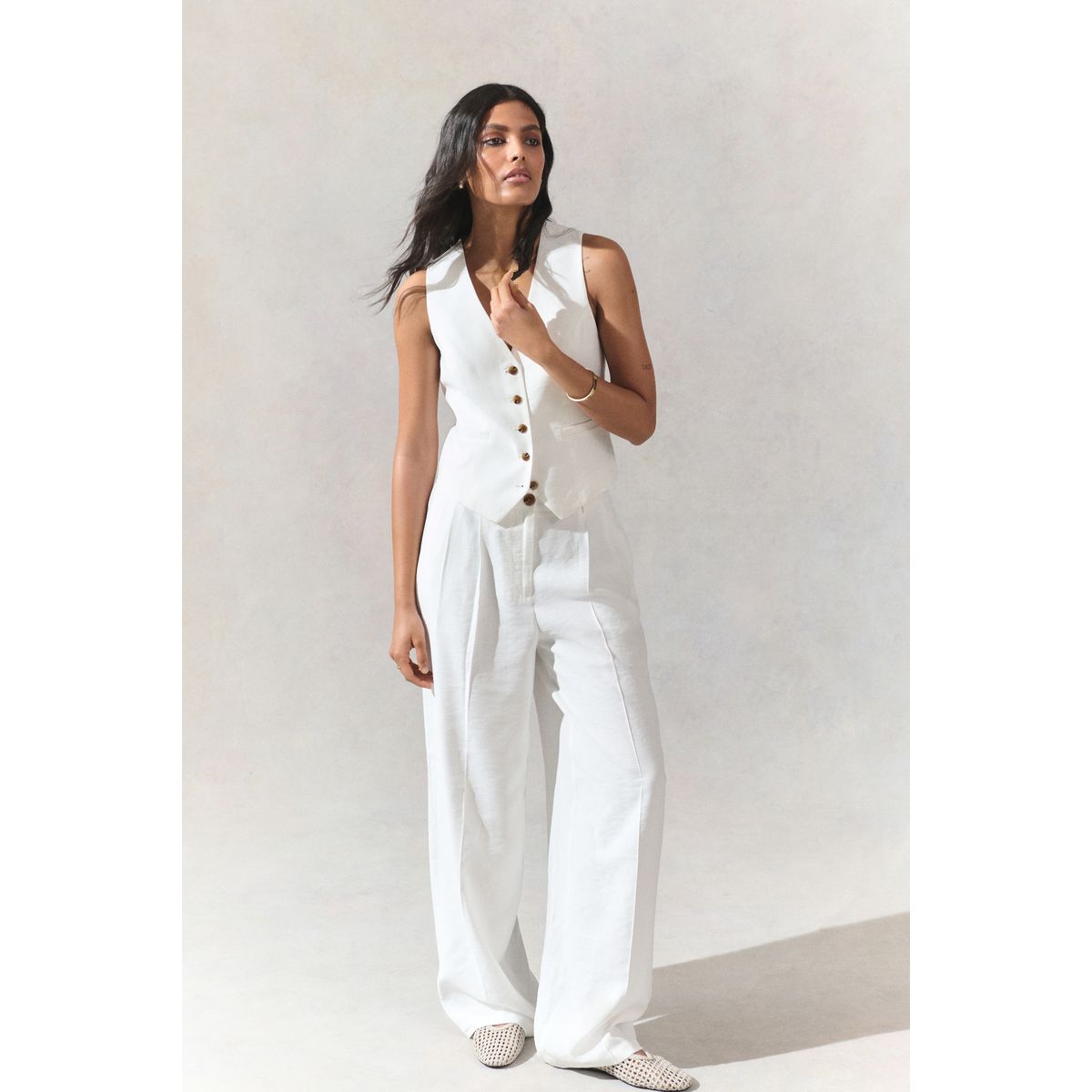 Gilet de costume col v boutonné blanc, NEXT