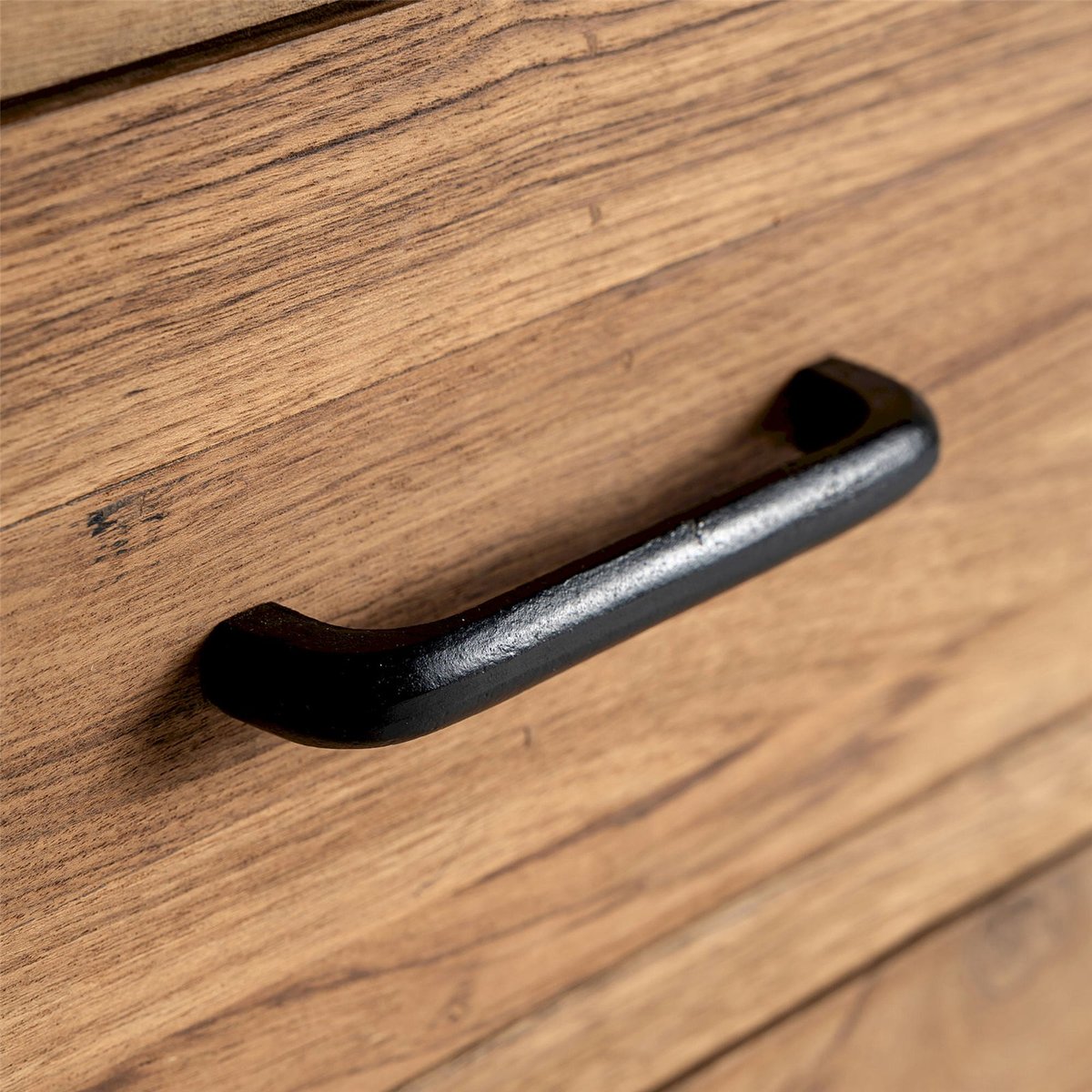 Table de chevet en bois massif style scandinave brun naturel avec poignées noires, RECOLLECTION